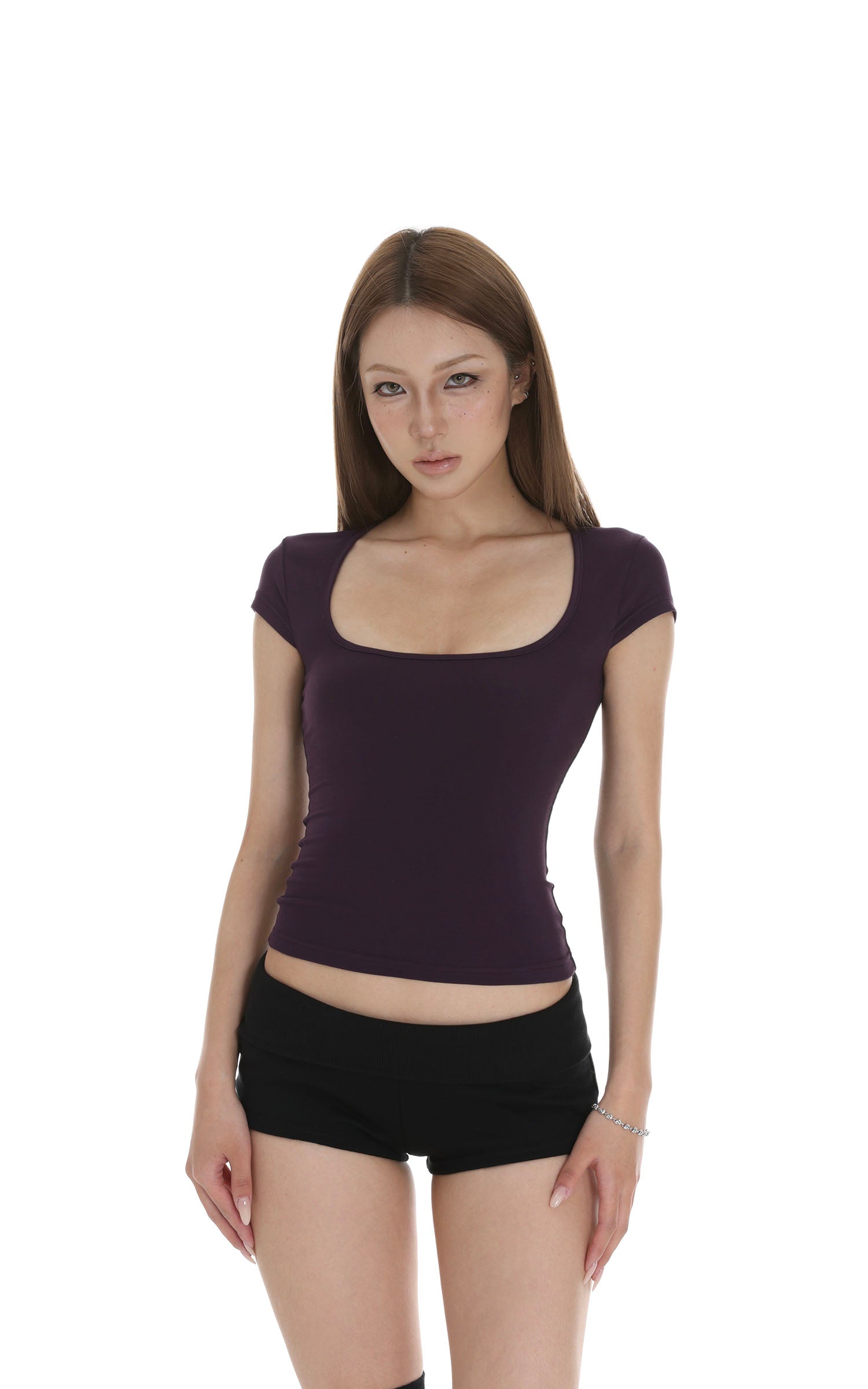 IAMXIAA スクエアネックフィットショートスリーブTシャツ