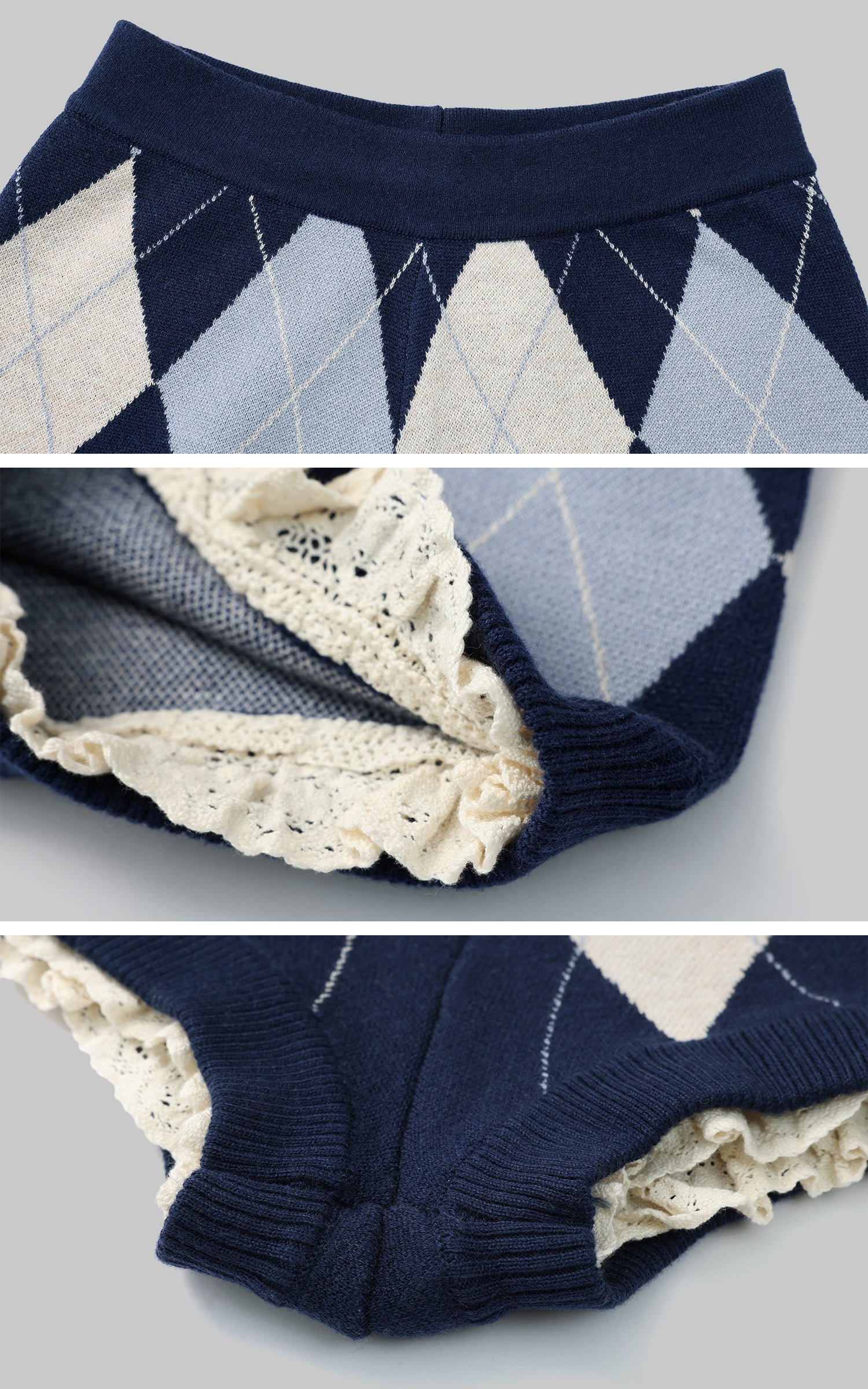 Rase le sol Retro Color-Block Argyle Knitted Shorts - PINKPARKS