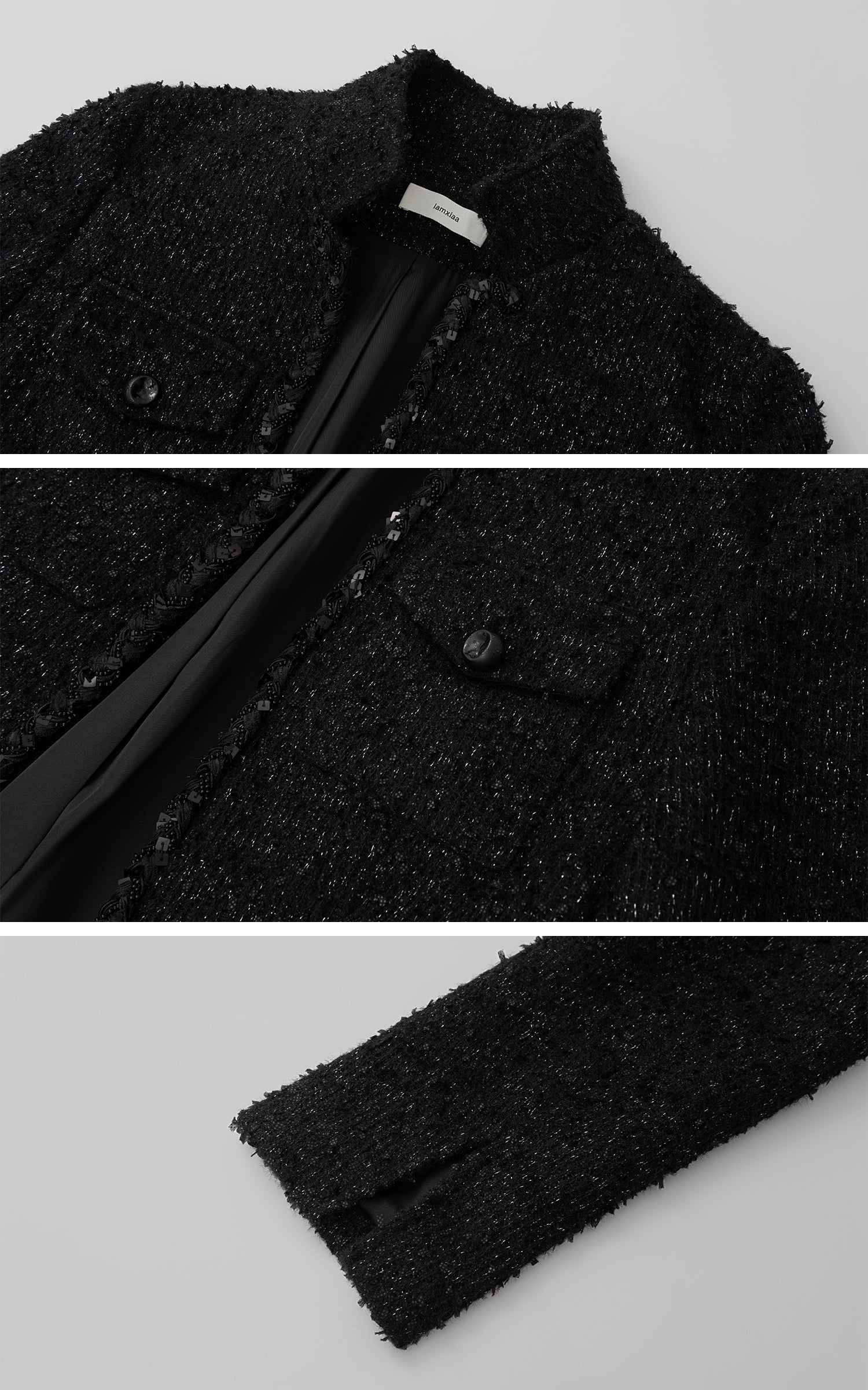 IAMXIAA Cropped Tweed Jacket with Shimmer Finish