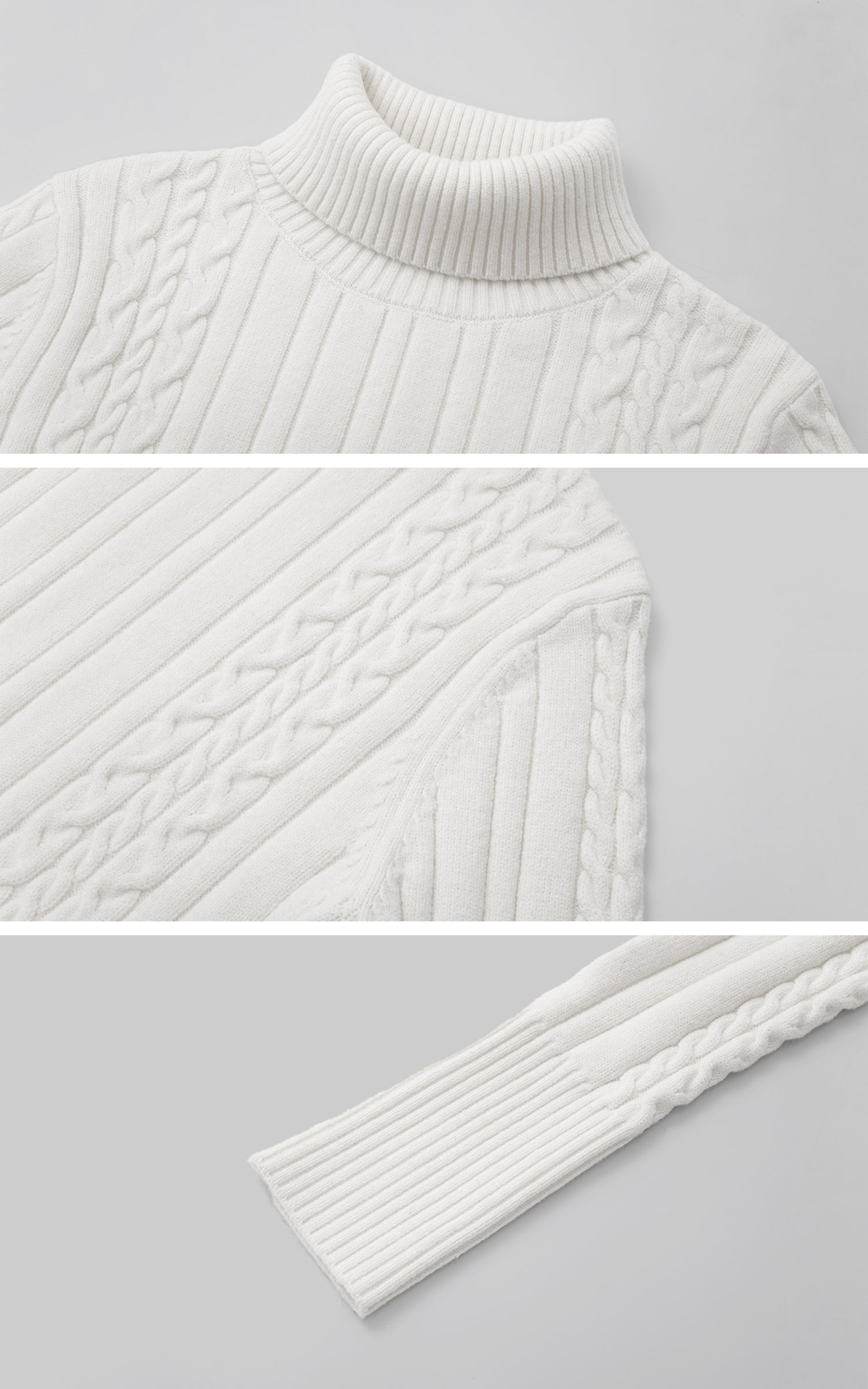 IAMXIAA ケーブルニットリブタートルネックスリムセーター