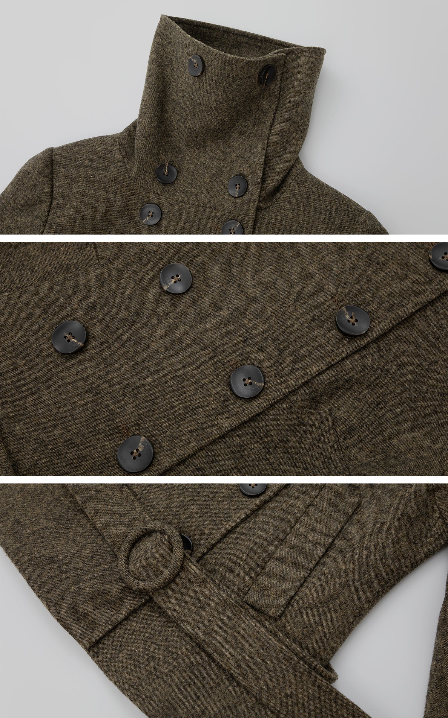 IAMXIAA Wool-Like High Neck Belted Double-Breasted Jacket