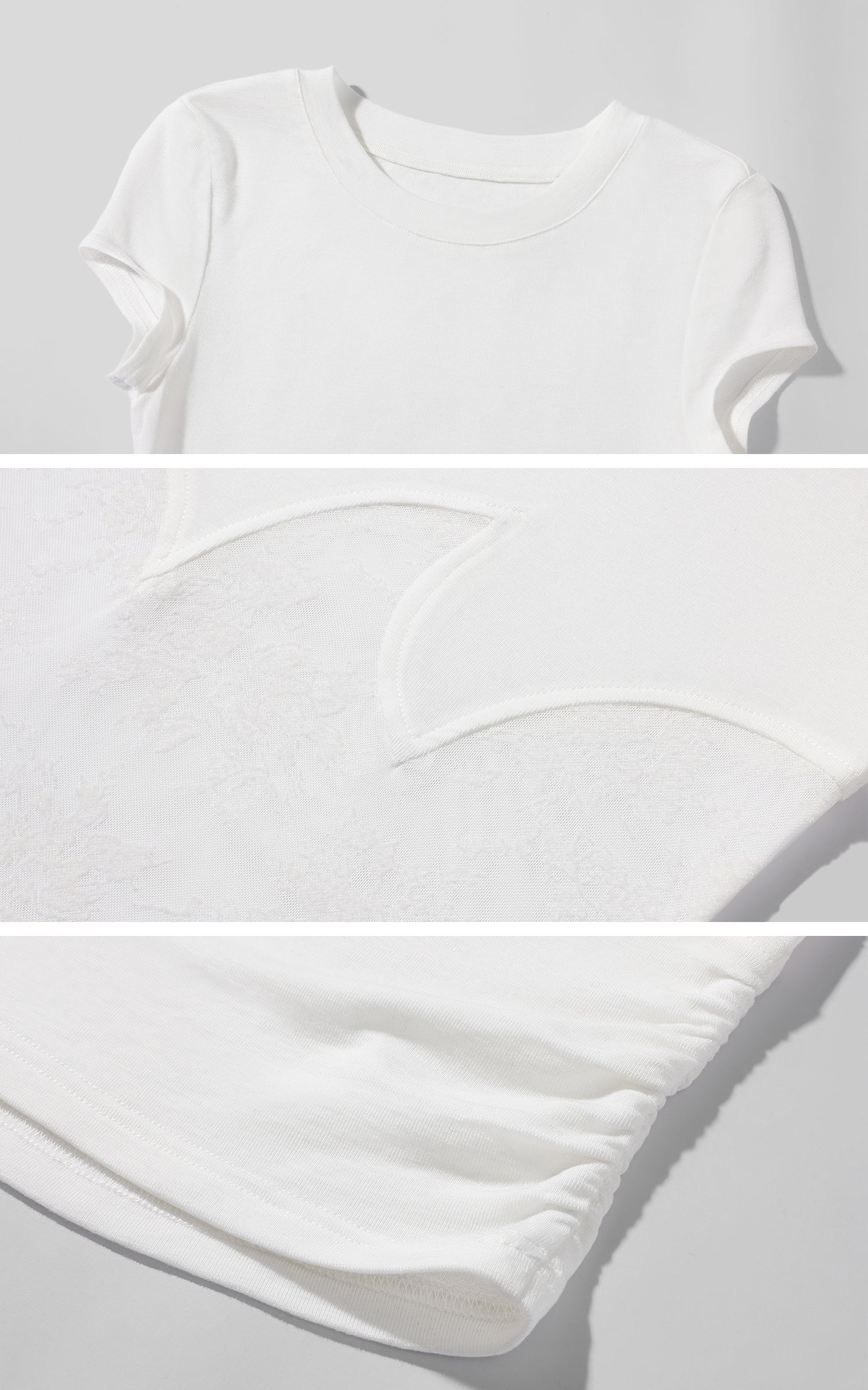 Low pixel レースパネルフィットショートスリーブTシャツ