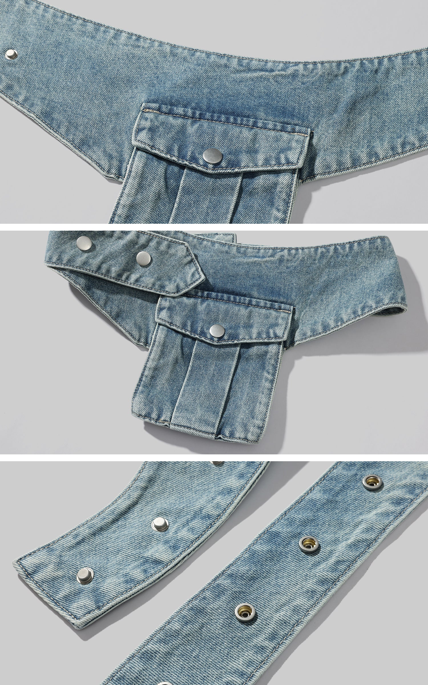 WARDEN EDGE Asymmetric Pocket Flare Denim Skirt with Deconstructed Belt Detail - PINKPARKS