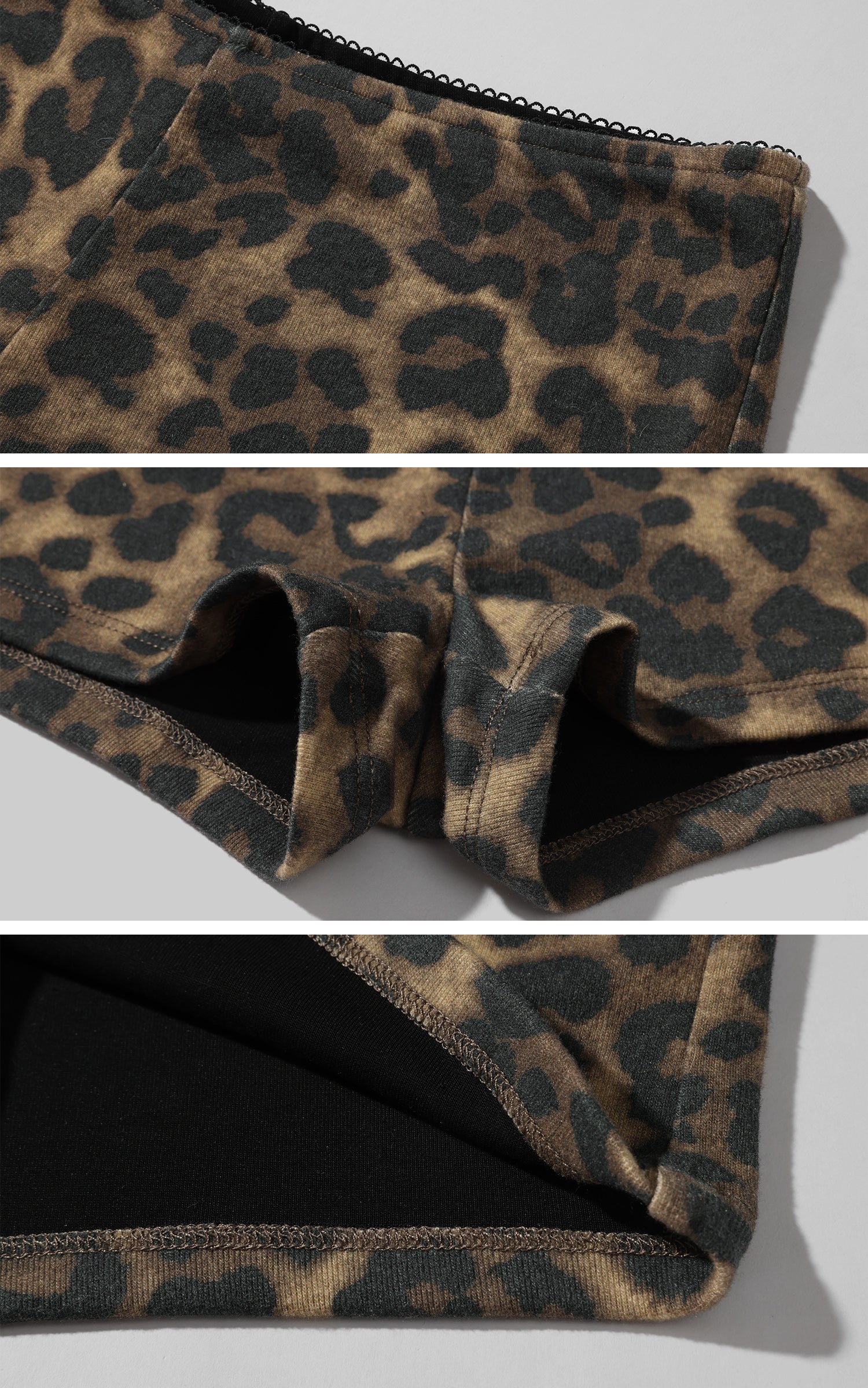 ROVENTE レオパード柄ブラ＆ショーツセット付きディープVブラックトップ