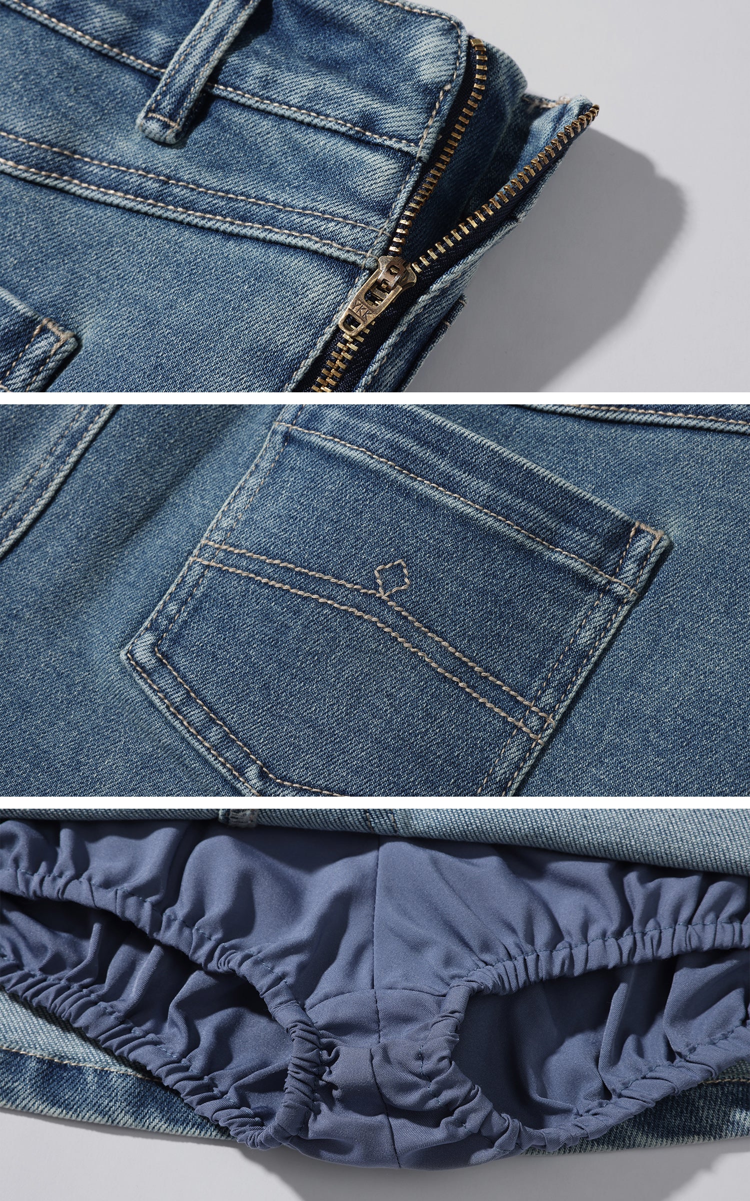 WARDEN EDGE フェイクファーのベルトディテール付きデニムミニスカート