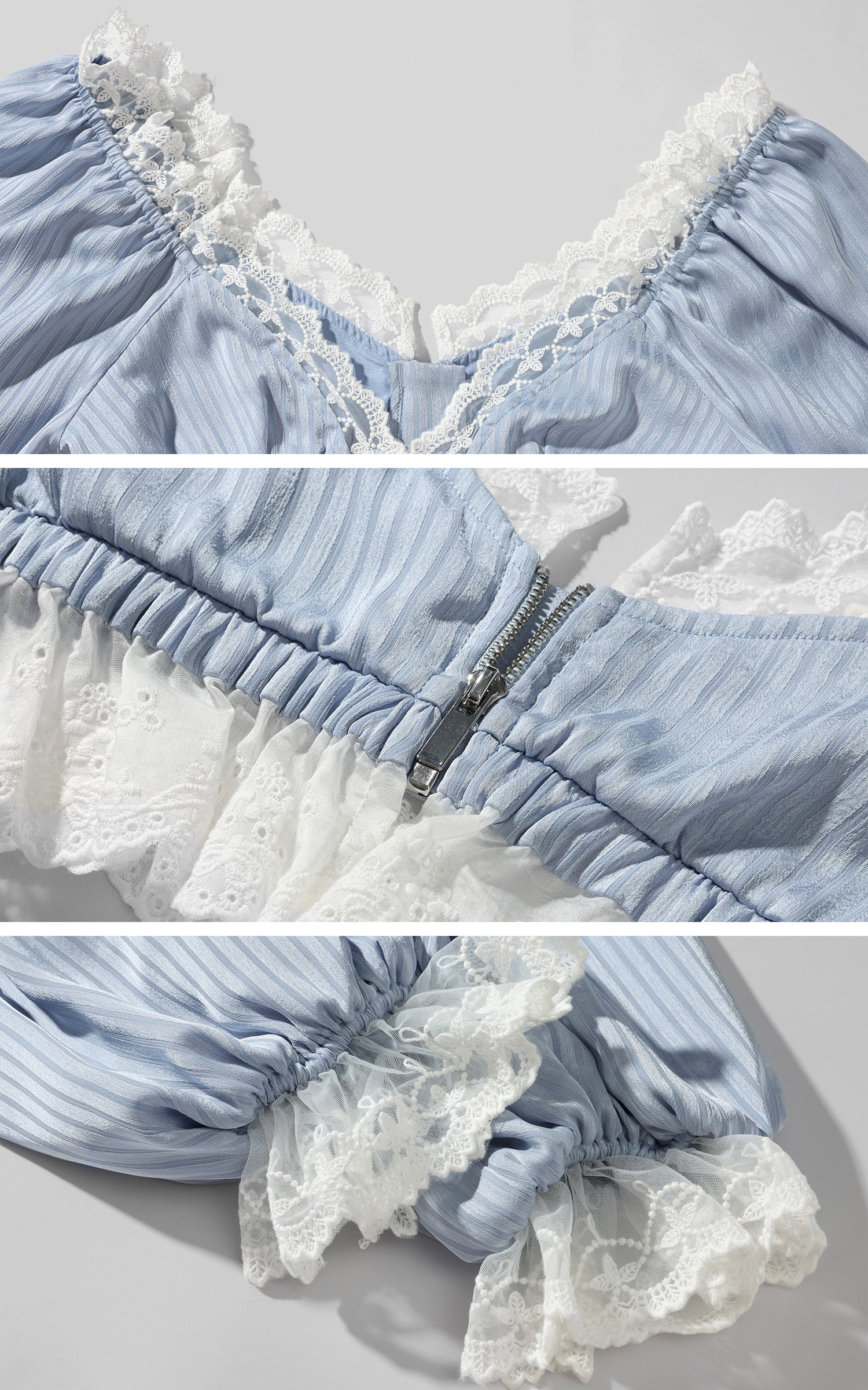 Rase le sol Lace Trim Lantern Sleeve Top &amp; Shorts Set - PINKPARKS