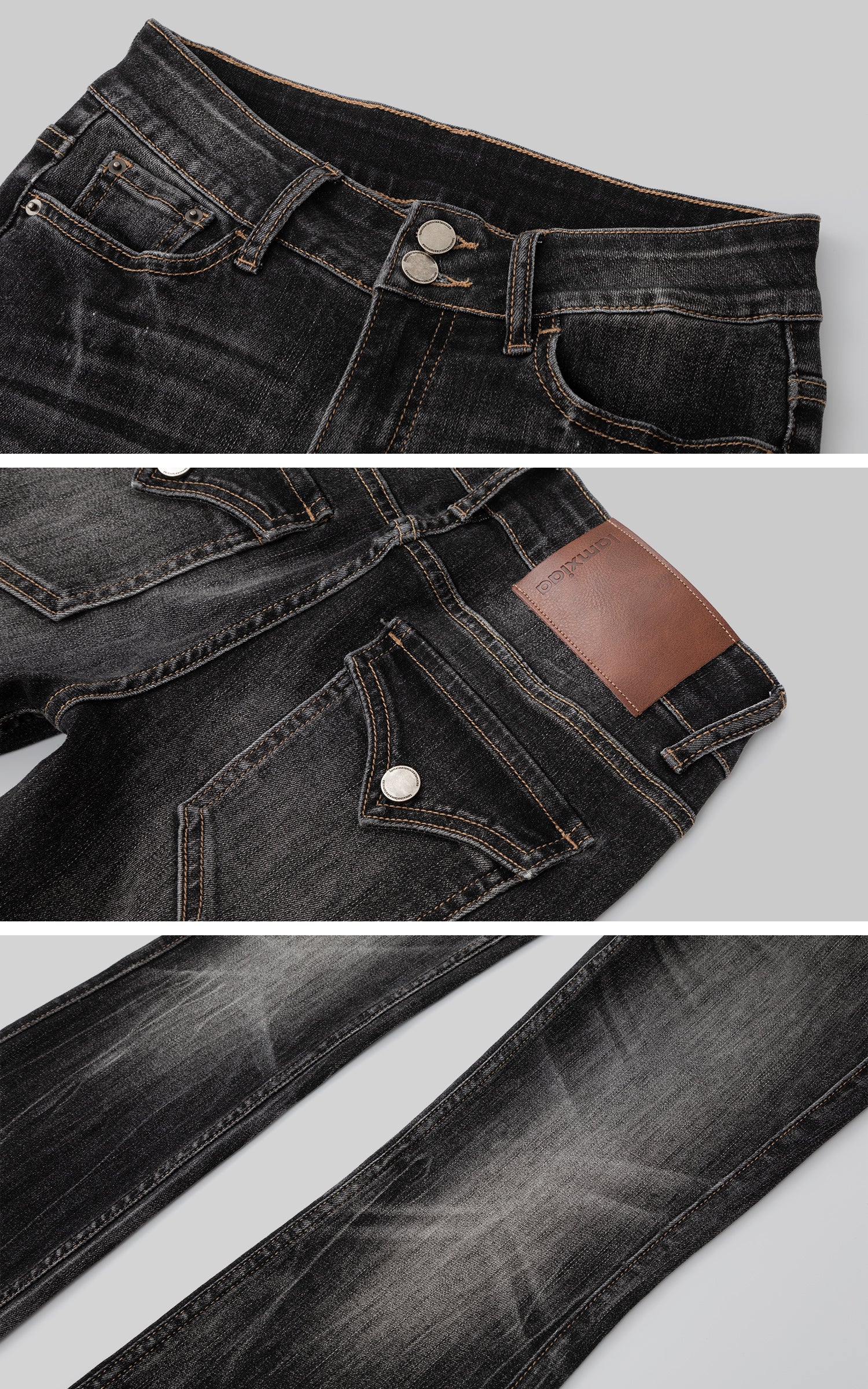 IAMXIAA ローライズウォッシュドフレアジーンズ（ダメージ加工）