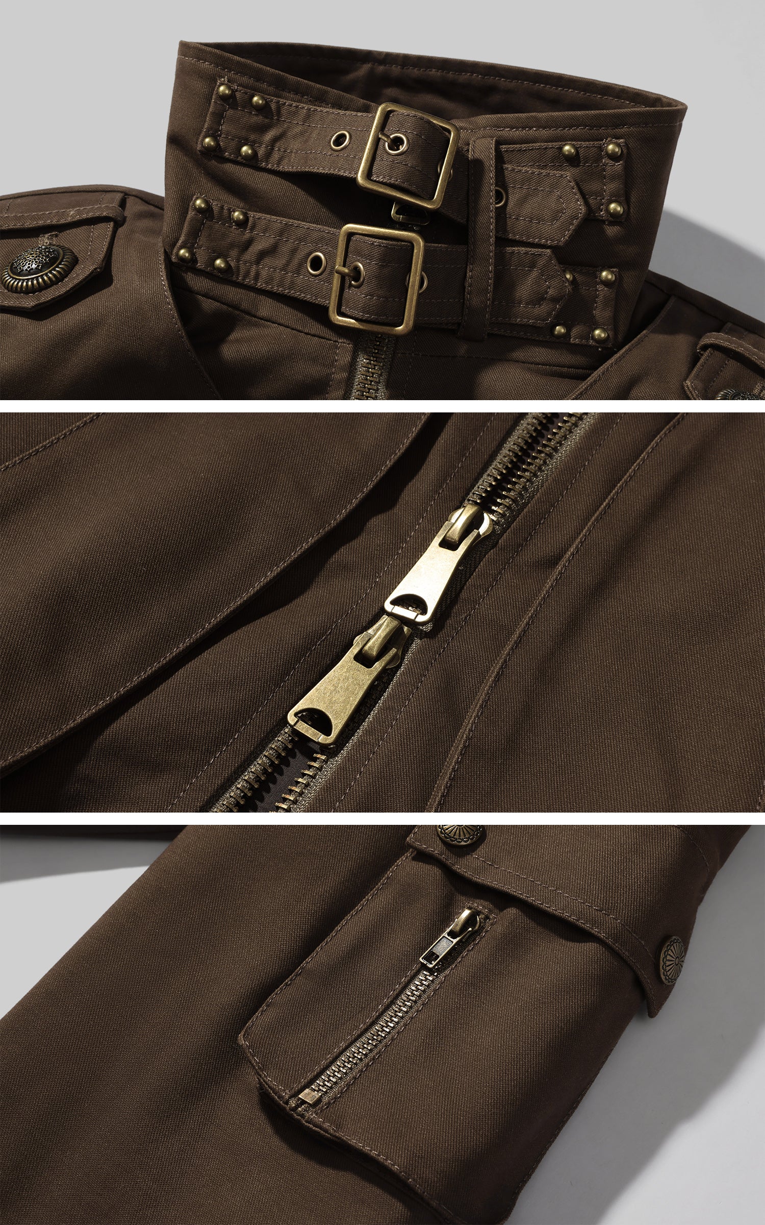 Low pixel Buckled Stand Collar Cropped Utility Jacket