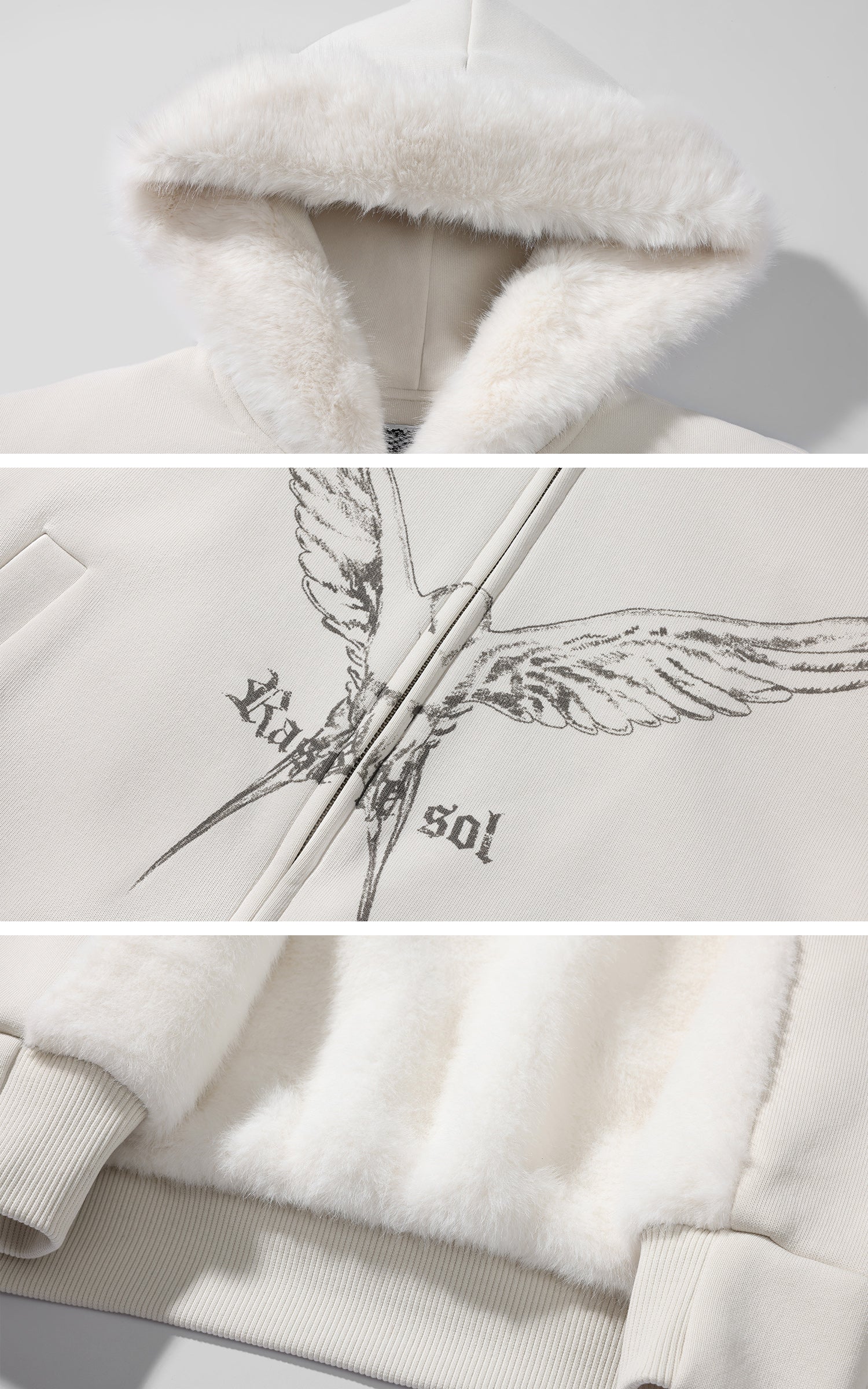 Rase le sol ウインググラフィック付きフリースフーディ