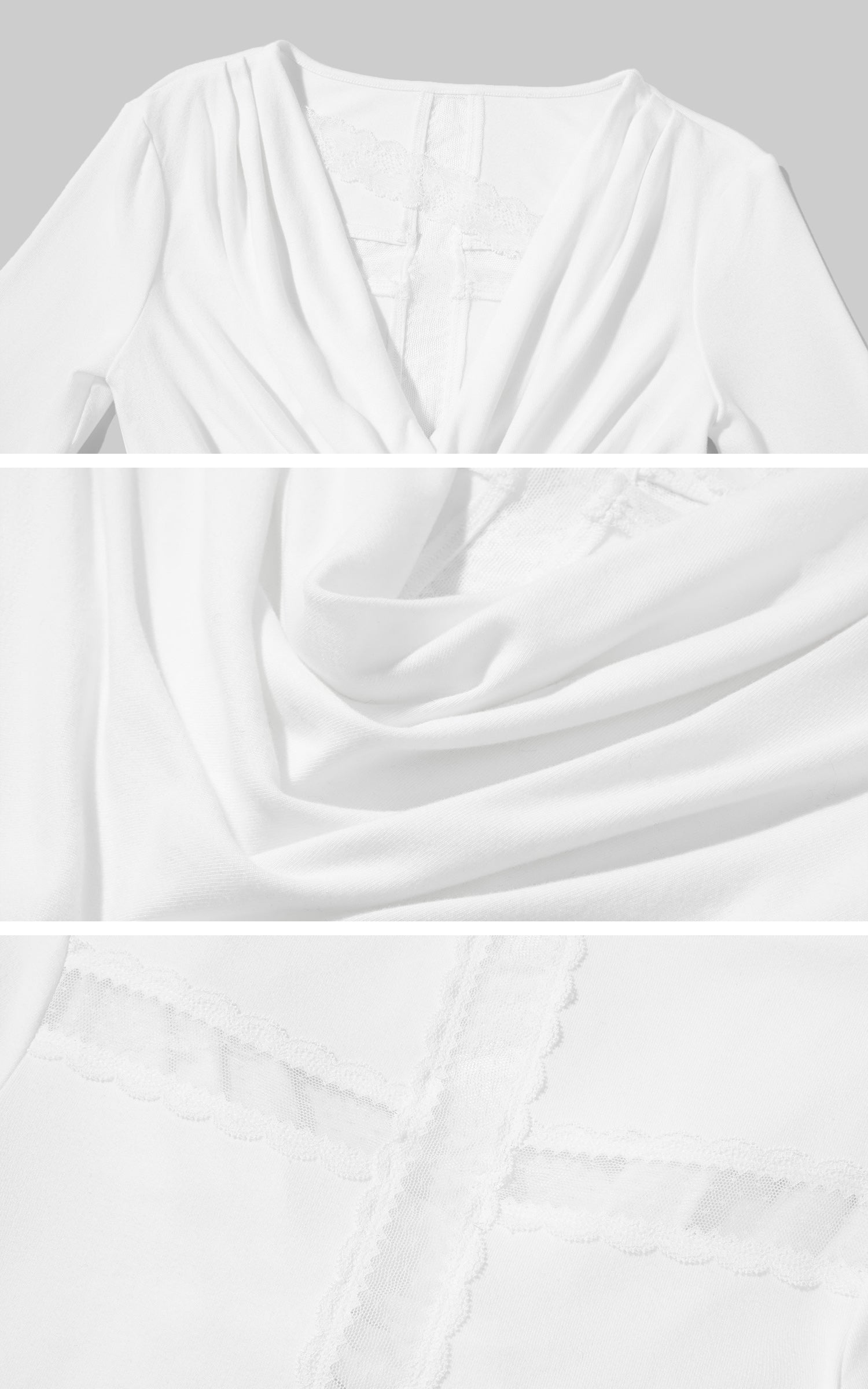 Rase Le Sol レースインセットとメッシュパネル付きドレープネックロングスリーブトップ