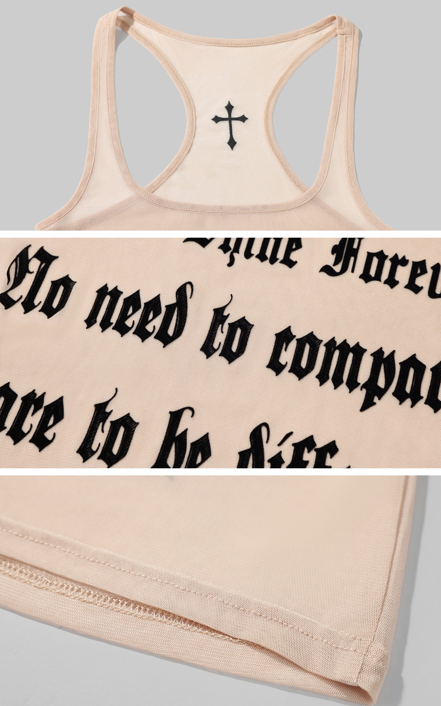 Rase le sol Lettering Mesh Tank Top &amp; Bandeau Innerwear Set - PINKPARKS