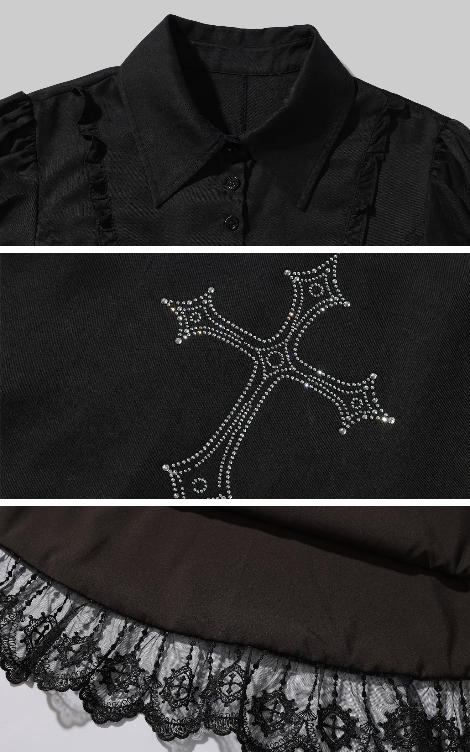 Rase le sol クロス刺繍とレースの裾が特徴のゴシックドレス