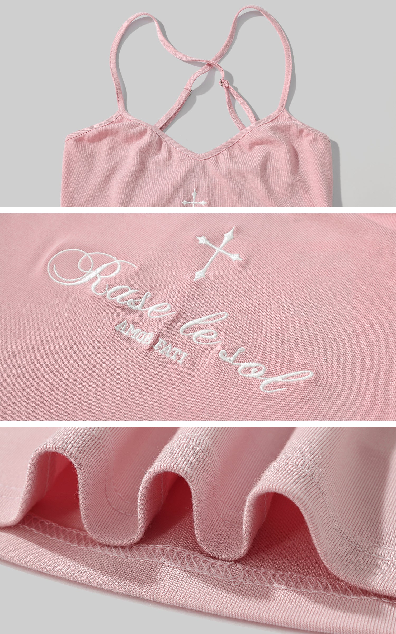 Rase le sol Embroidered Slogan Stretch Cami Top - PINKPARKS