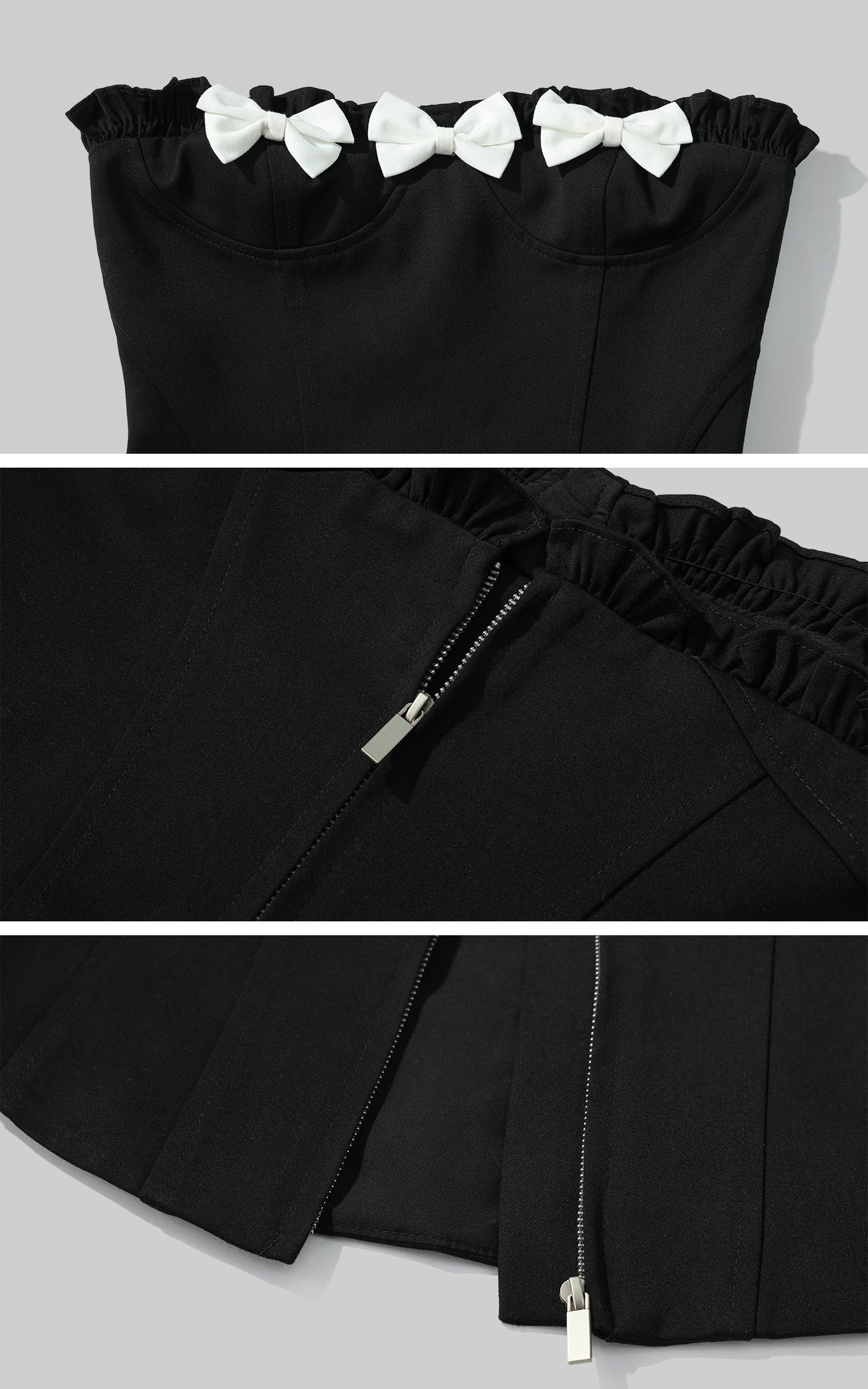 Rase le sol Bow Detail Strapless Top and Bubble Skirt Shorts Set - PINKPARKS