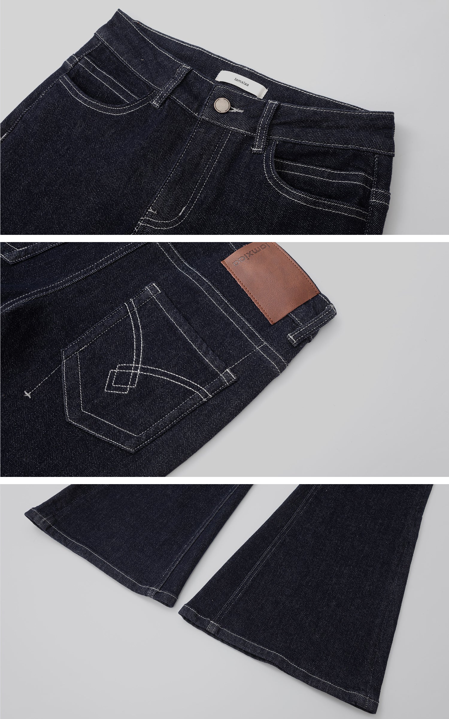 IAMXIAA ストラップレスデニムトップ＆フレアパンツ2点セット