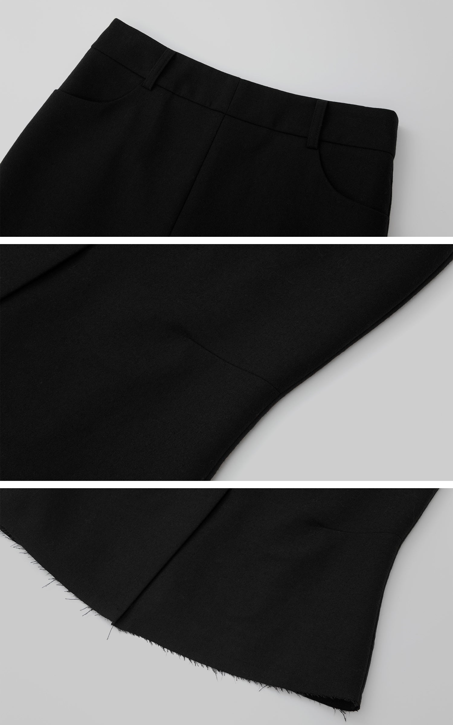 IAMXIAA ウール風ハイウエストマーメイドミディスカート・切りっぱなし裾