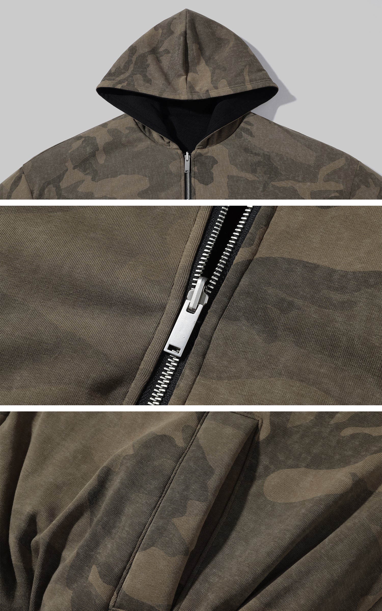 Rase le sol リバーシブルフード付きパファージャケット、迷彩と無地のサイド付き