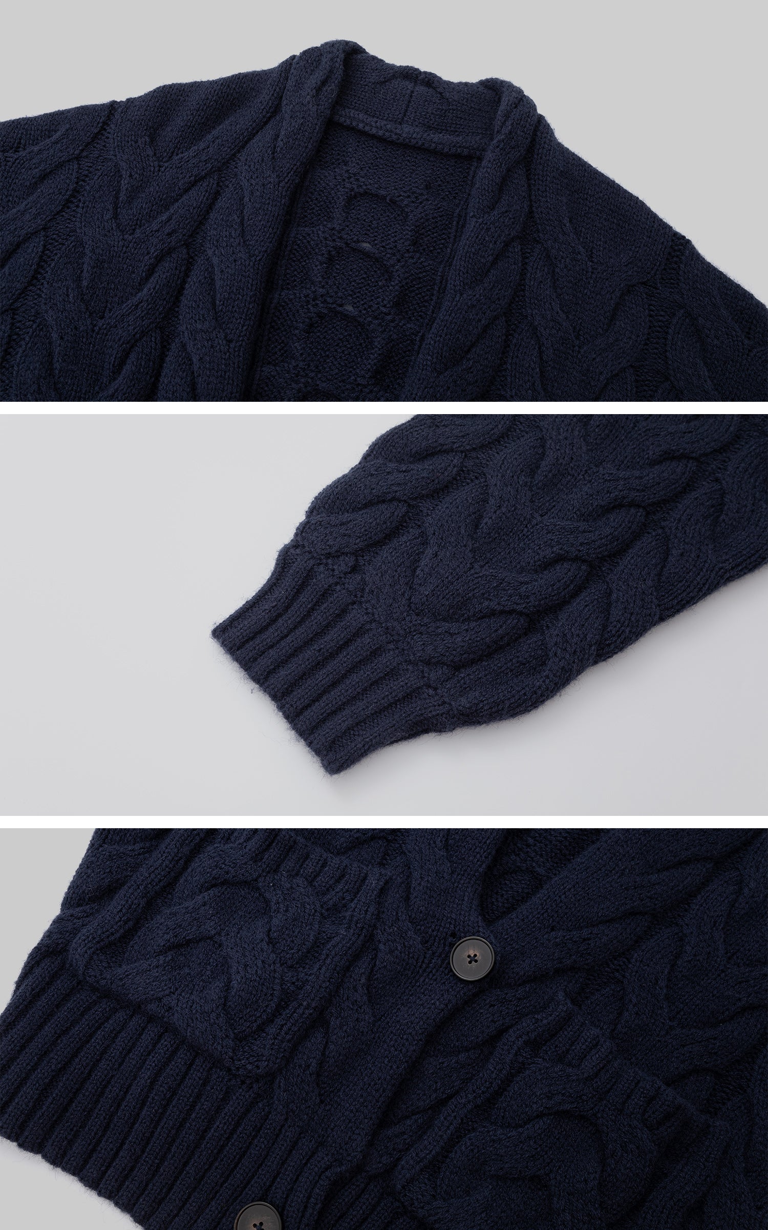 IAMXIAA ケーブルニットボタンカーディガン リラックスフィット