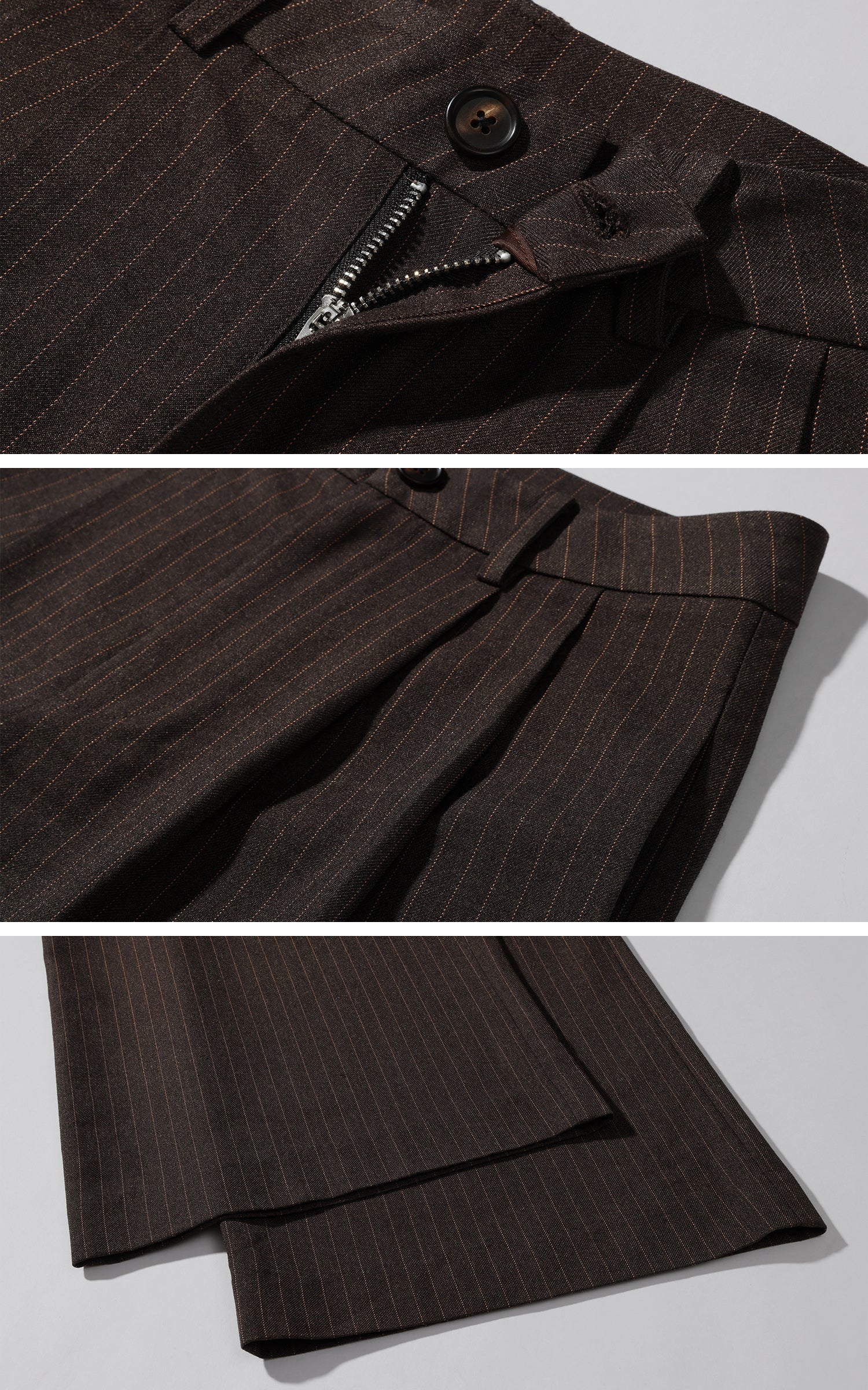 ROVENTE ピンストライプのワイドレッグパンツ、プリーツフロント＆テーラードウエスト