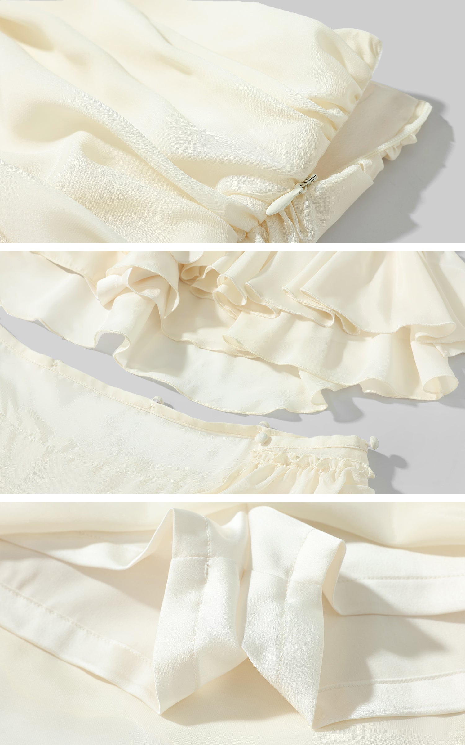 ROVENTE Layered Ruffle High-Low Skirt in Vanilla Cream - PINKPARKS