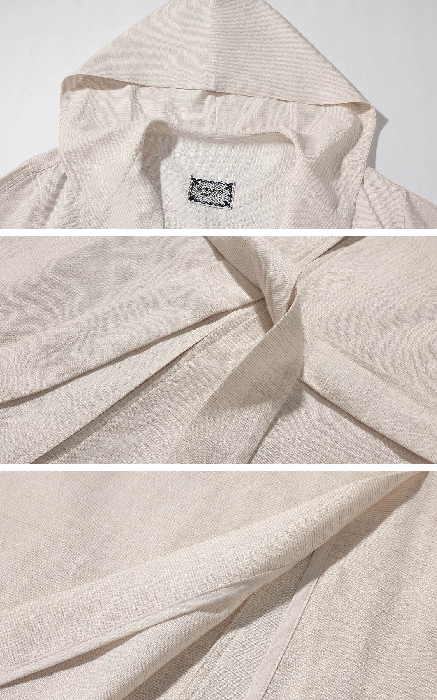 Rase le sol 調整可能なウエストベルト付きフード付きロングコート