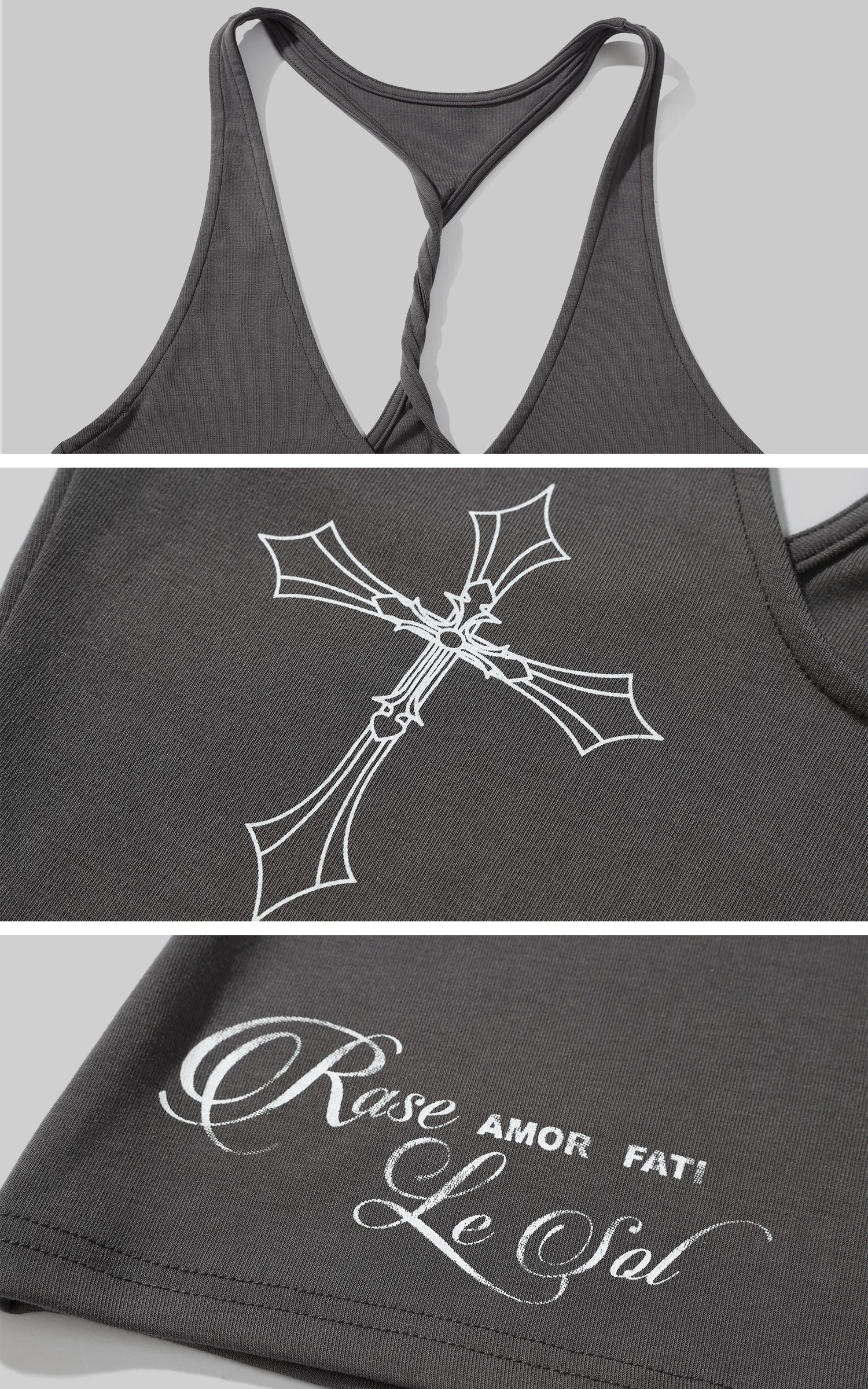Rase le sol Cross-Print Twisted Back Tank Top - PINKPARKS