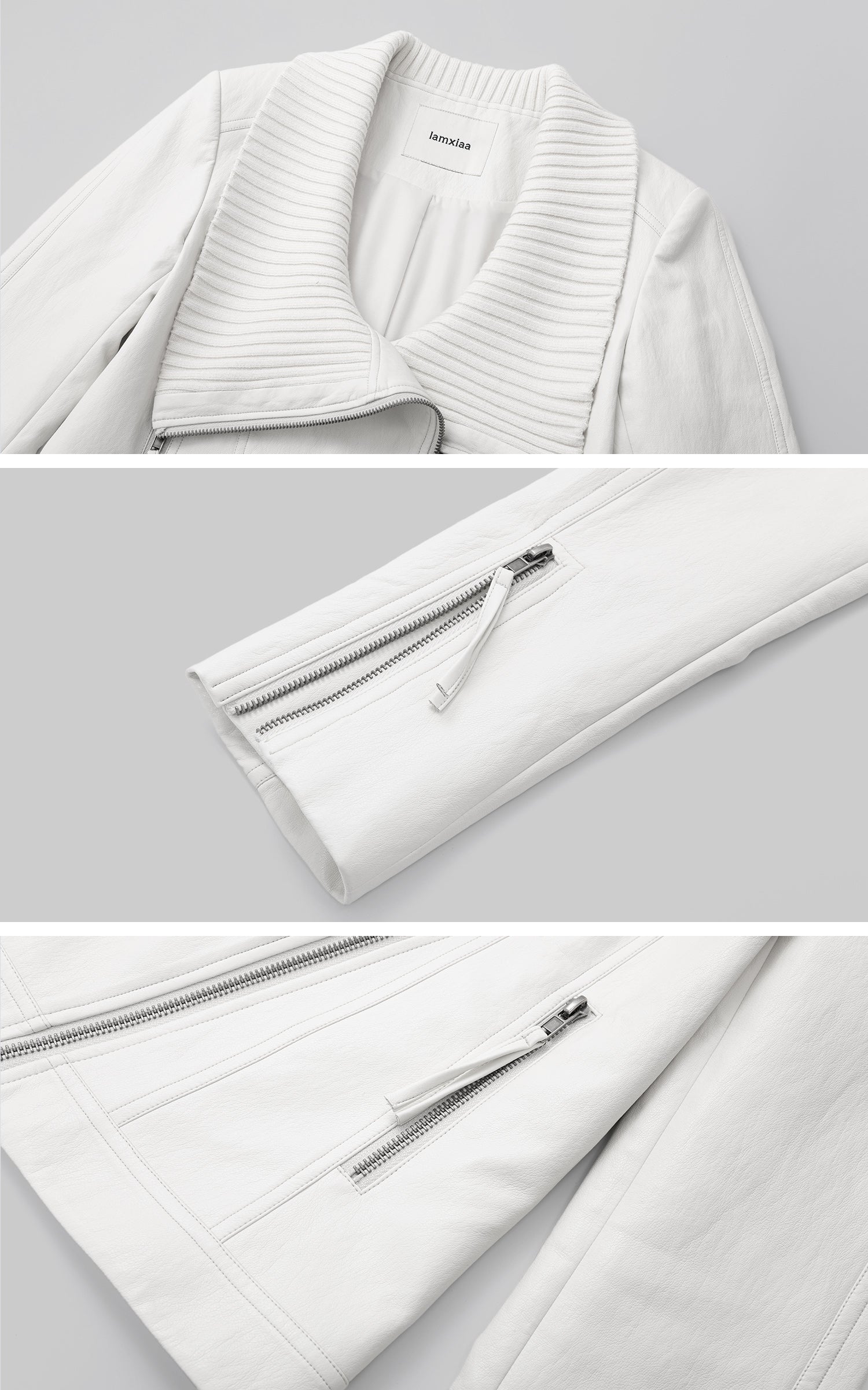 アシンメトリージップ ニットカラー フィットバイカージャケット