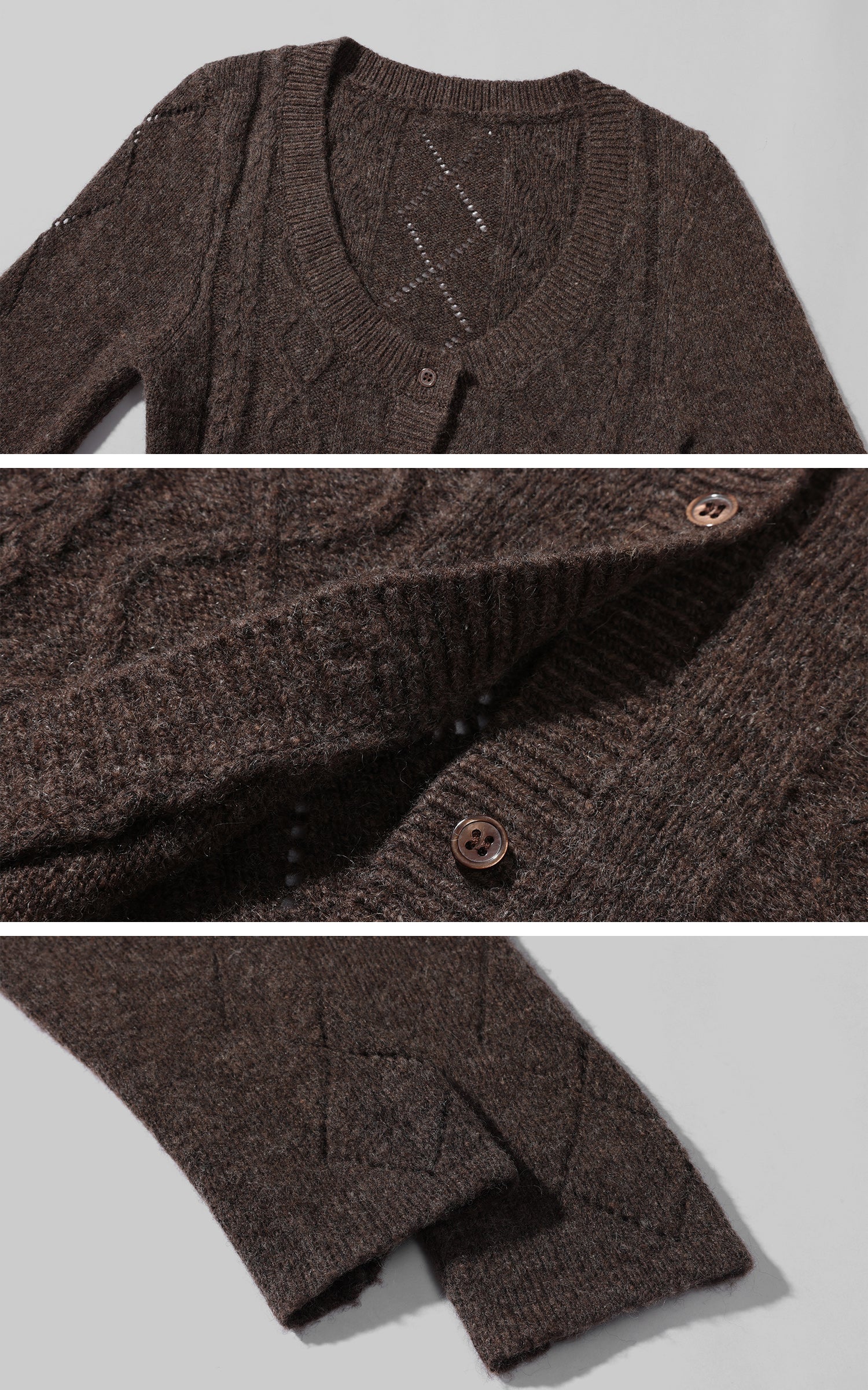 スリムフィット ダイヤ柄ボタン付きニットトップ