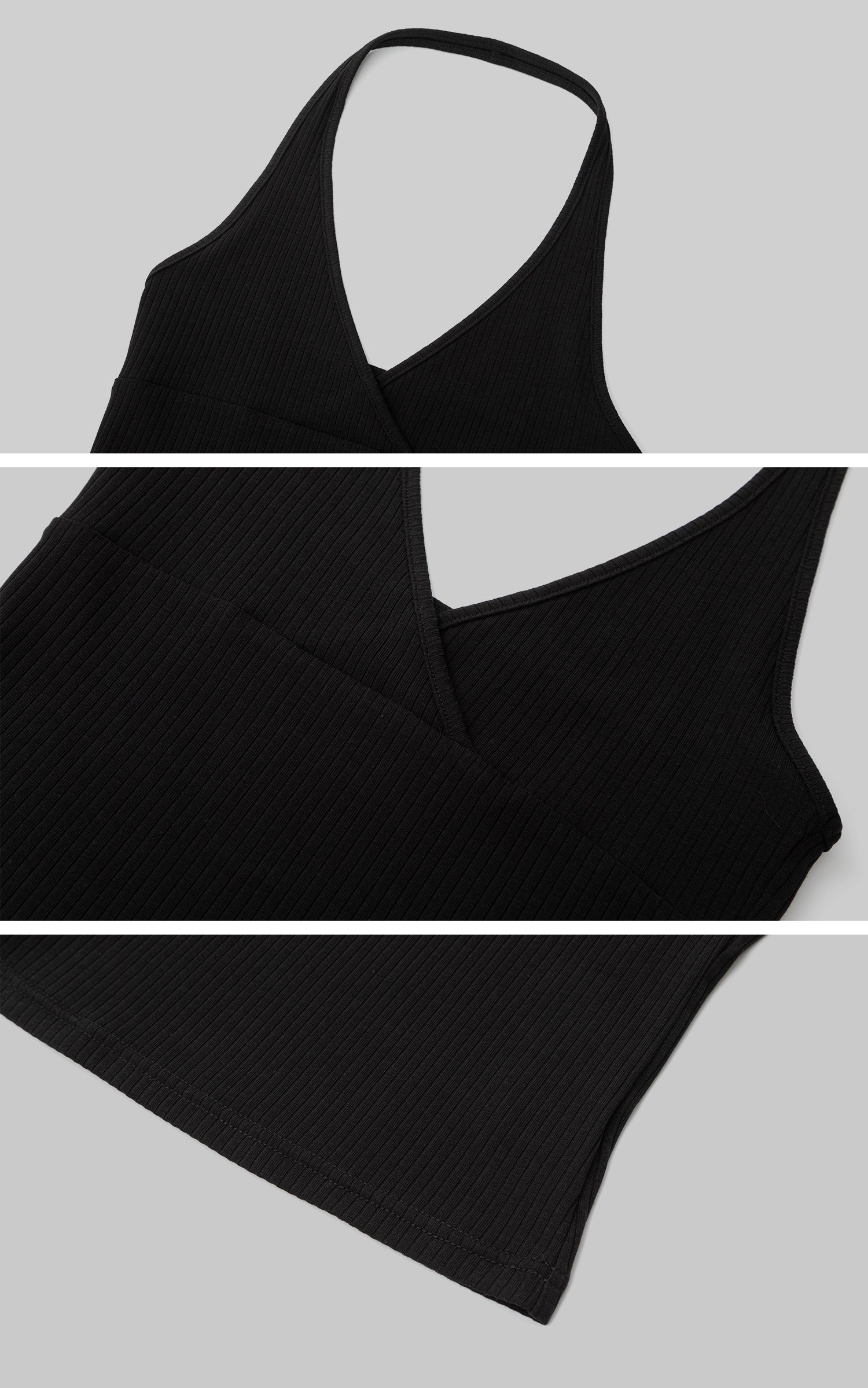 IAMXIAA カットアウトホルターロングスリーブシュラッグトップ リブニットスリムフィット