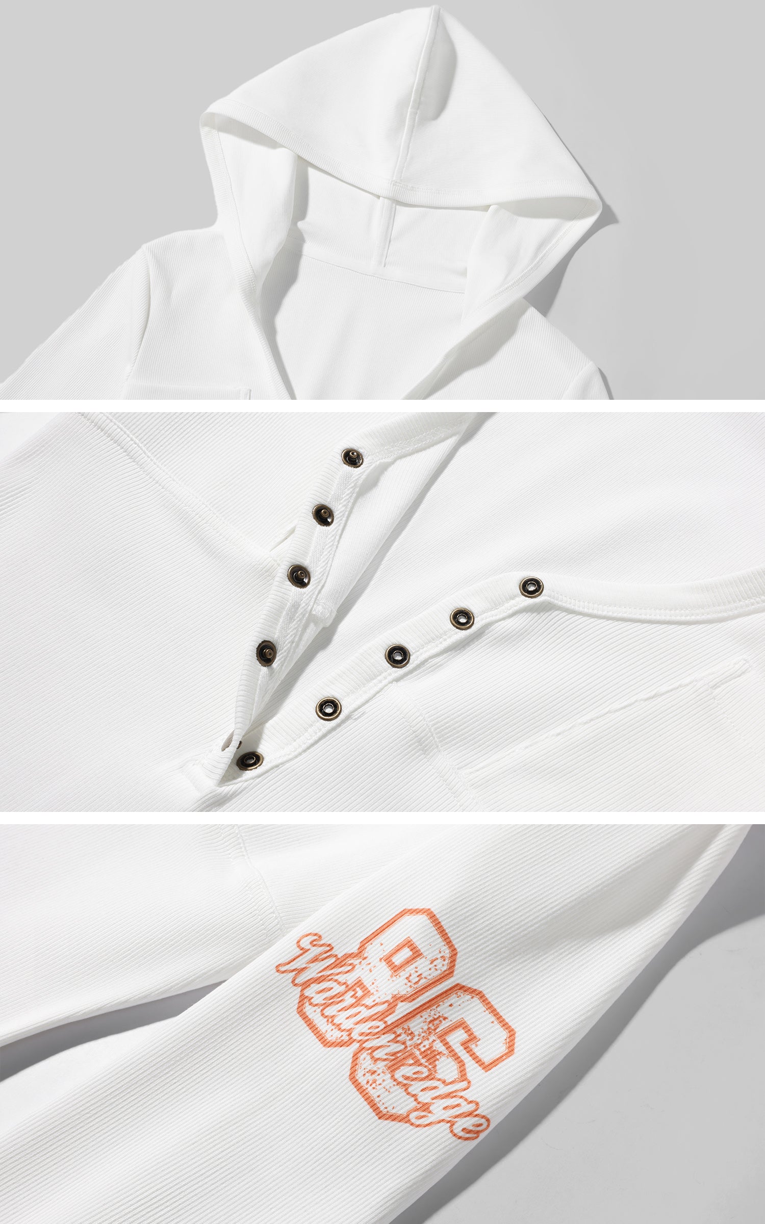 フード付きヘンリースリムフィット長袖Tシャツ