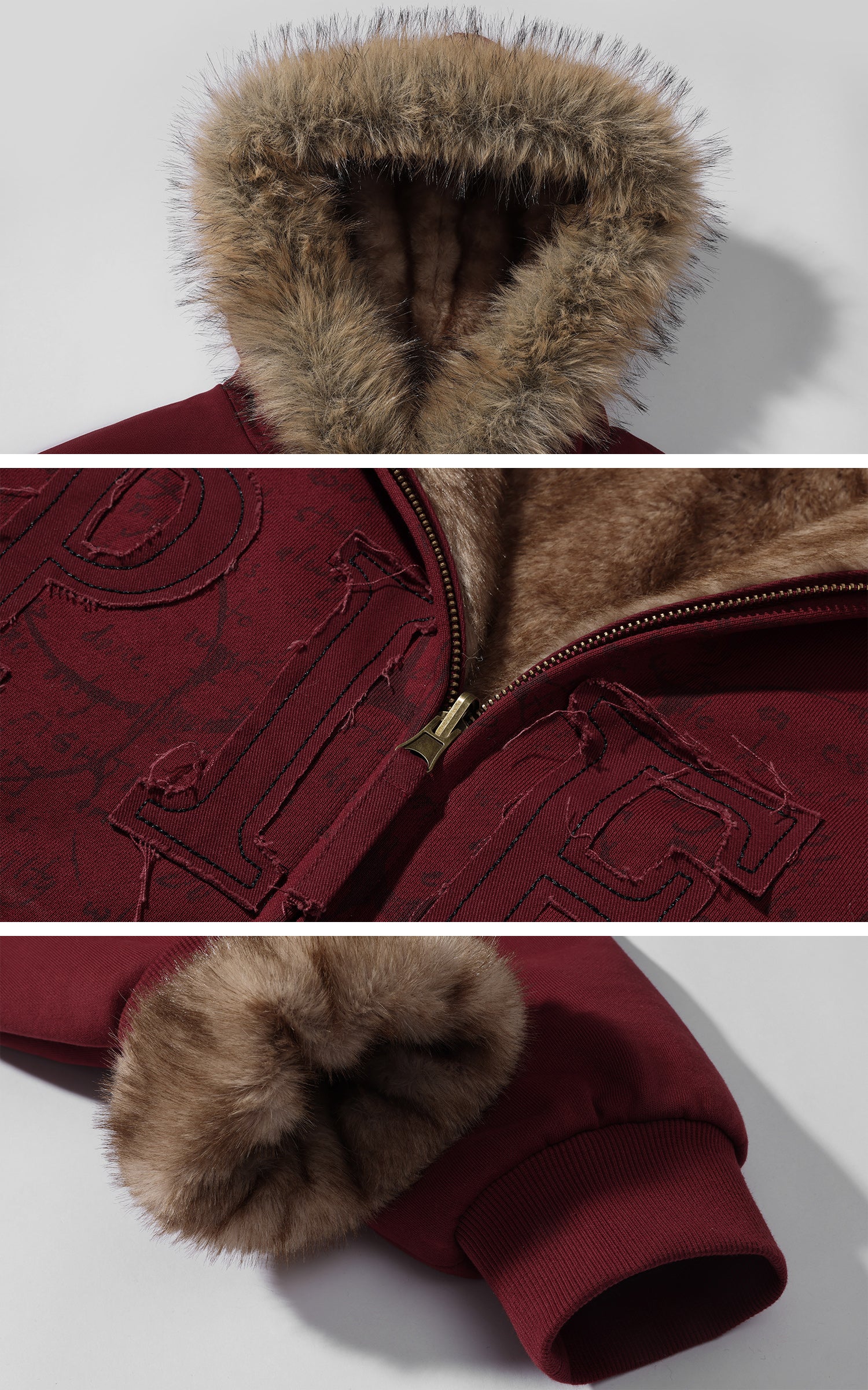 Low pixel フェイクファー フード付きジップアップスウェットジャケット