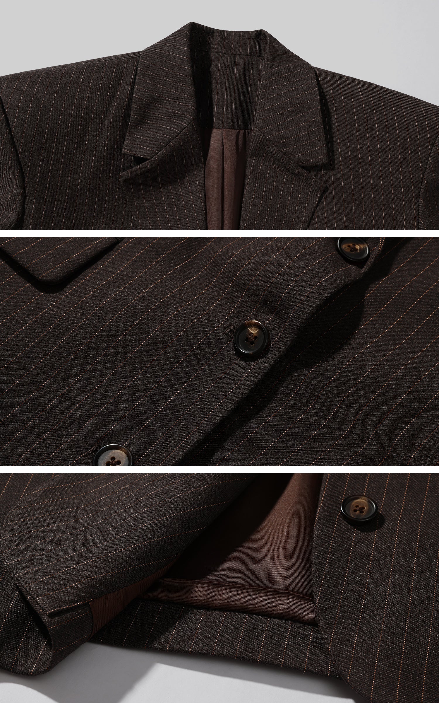 ROVENTE ブレザービスチェ＆ワイドパンツ付きテーラードピンストライプスーツセット