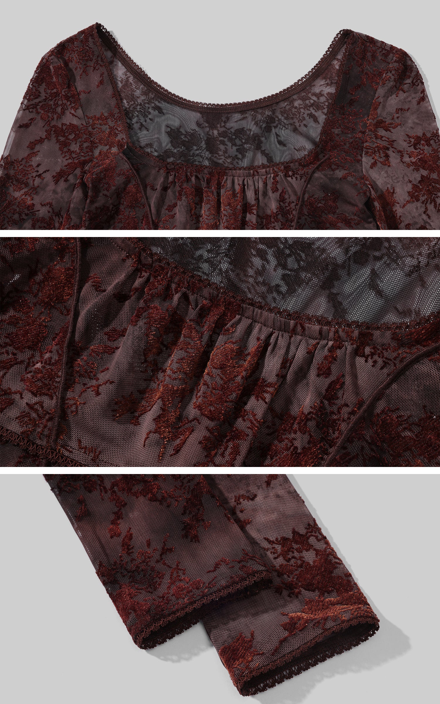 Low pixel シアーフローラルメッシュフィットロングスリーブTシャツ