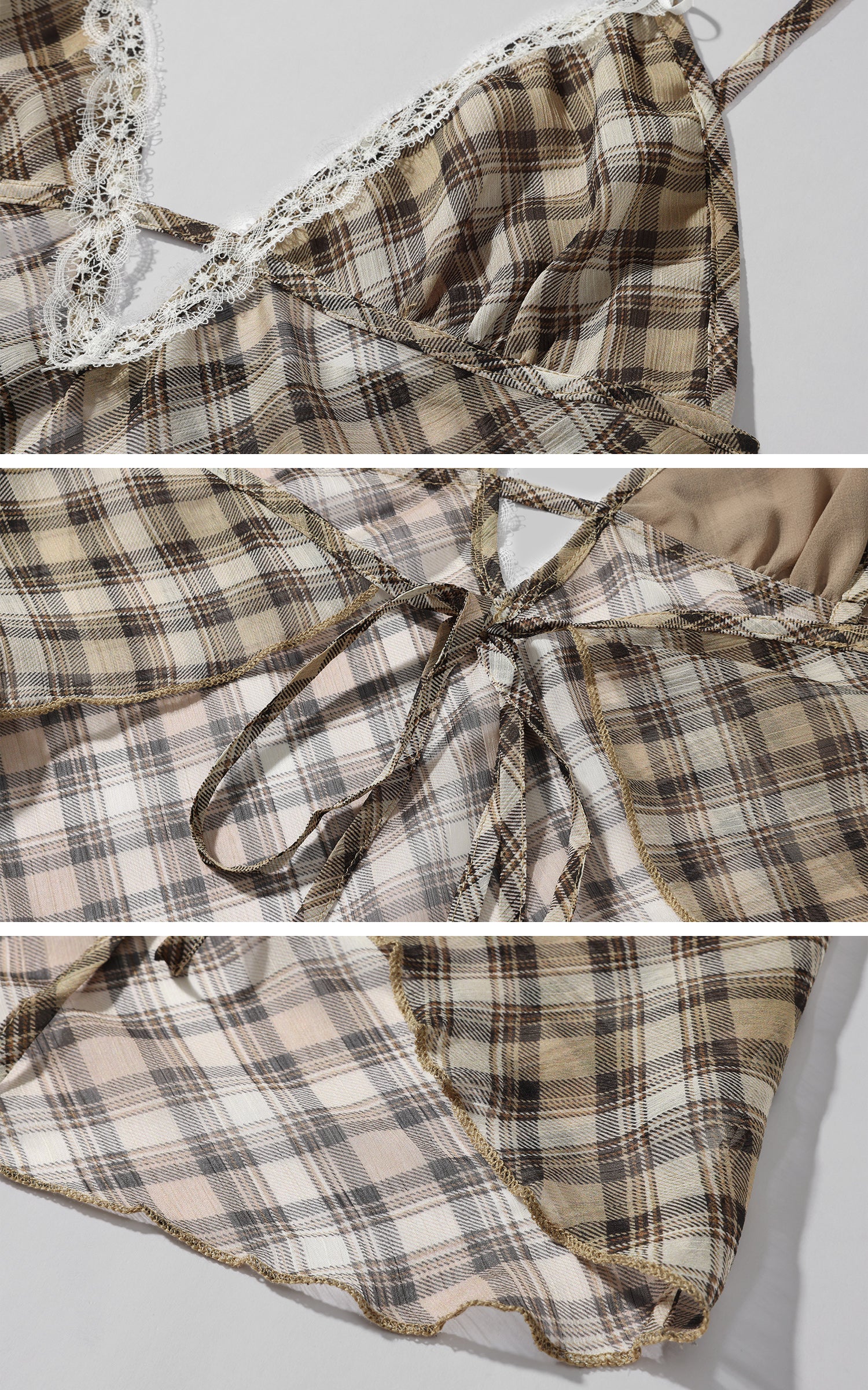 ROVENTE Plaid Sheer Cami Top and Flowy Midi Skirt Matching Set - PINKPARKS