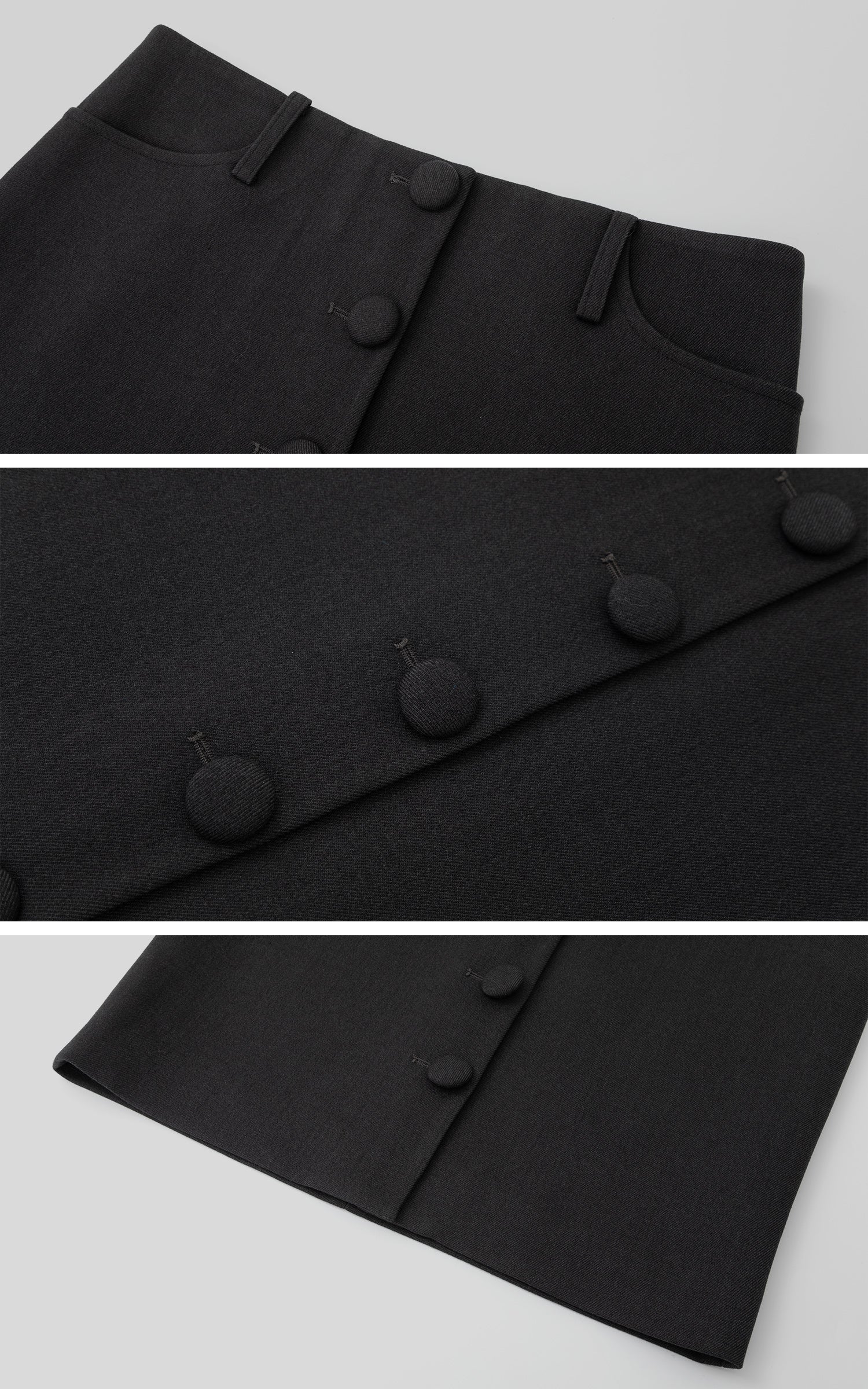 IAMXIAA ボタンフロントミディペンシルスカート、テーラードシルエット付き