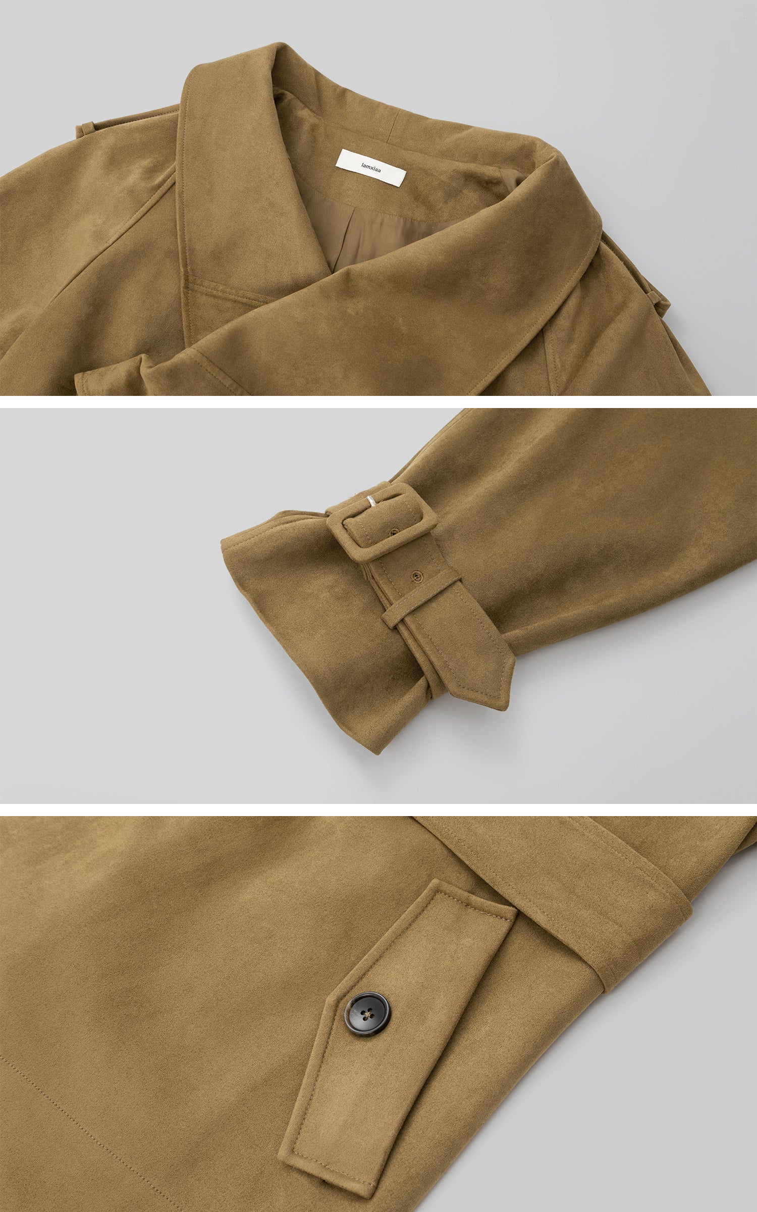 IAMXIAA フェイクスエード ベルト付きジャケット ドレープラペル