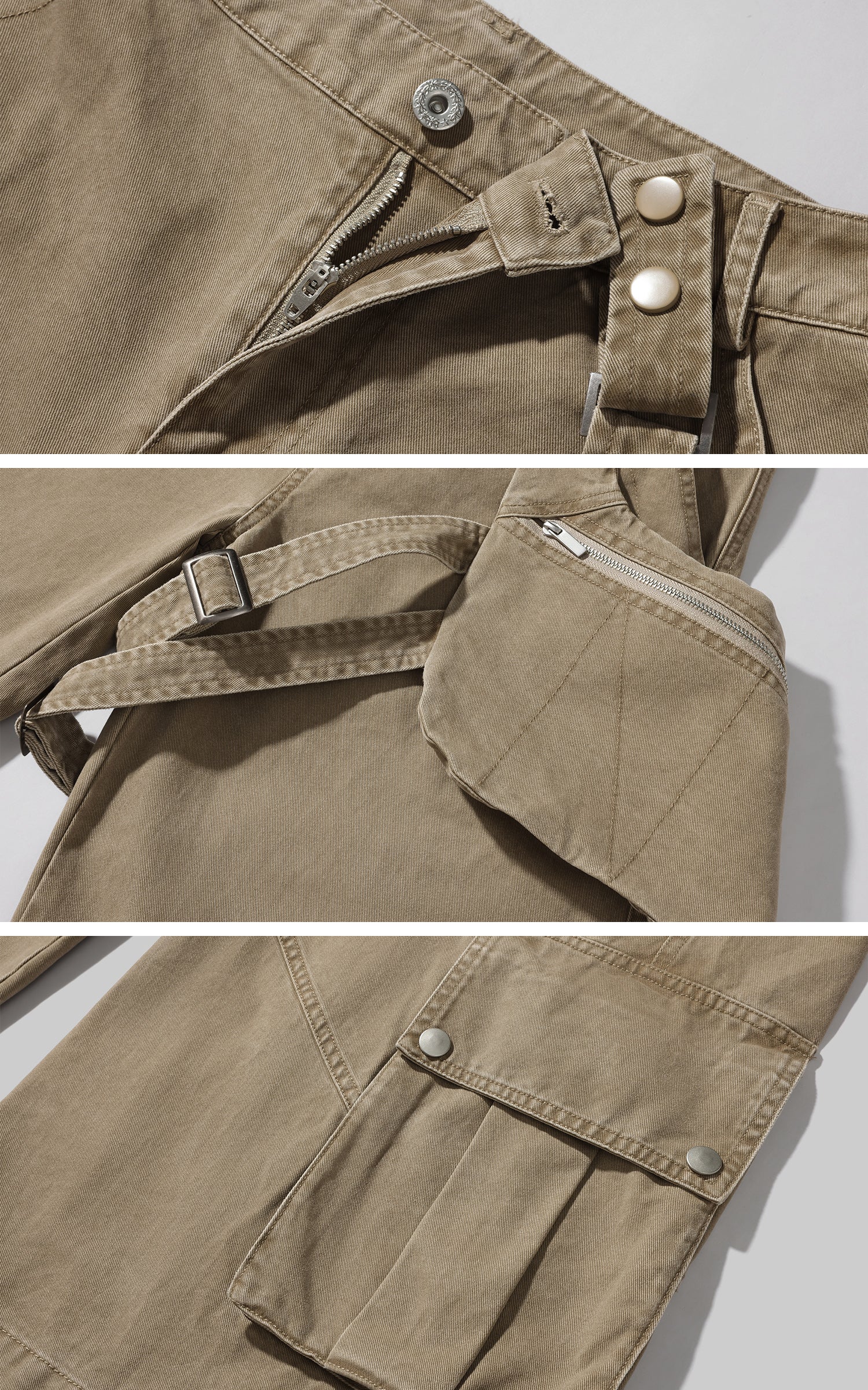 WARDEN EDGE ストラップ付きワイドレッグカーゴパンツ・取り外し可能なポケット