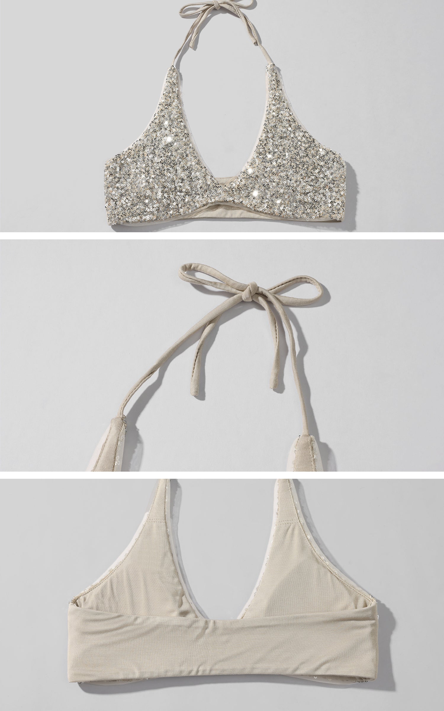 ROVENTE スパンコールブラ付きディープVニットトップ＆ショーツセット