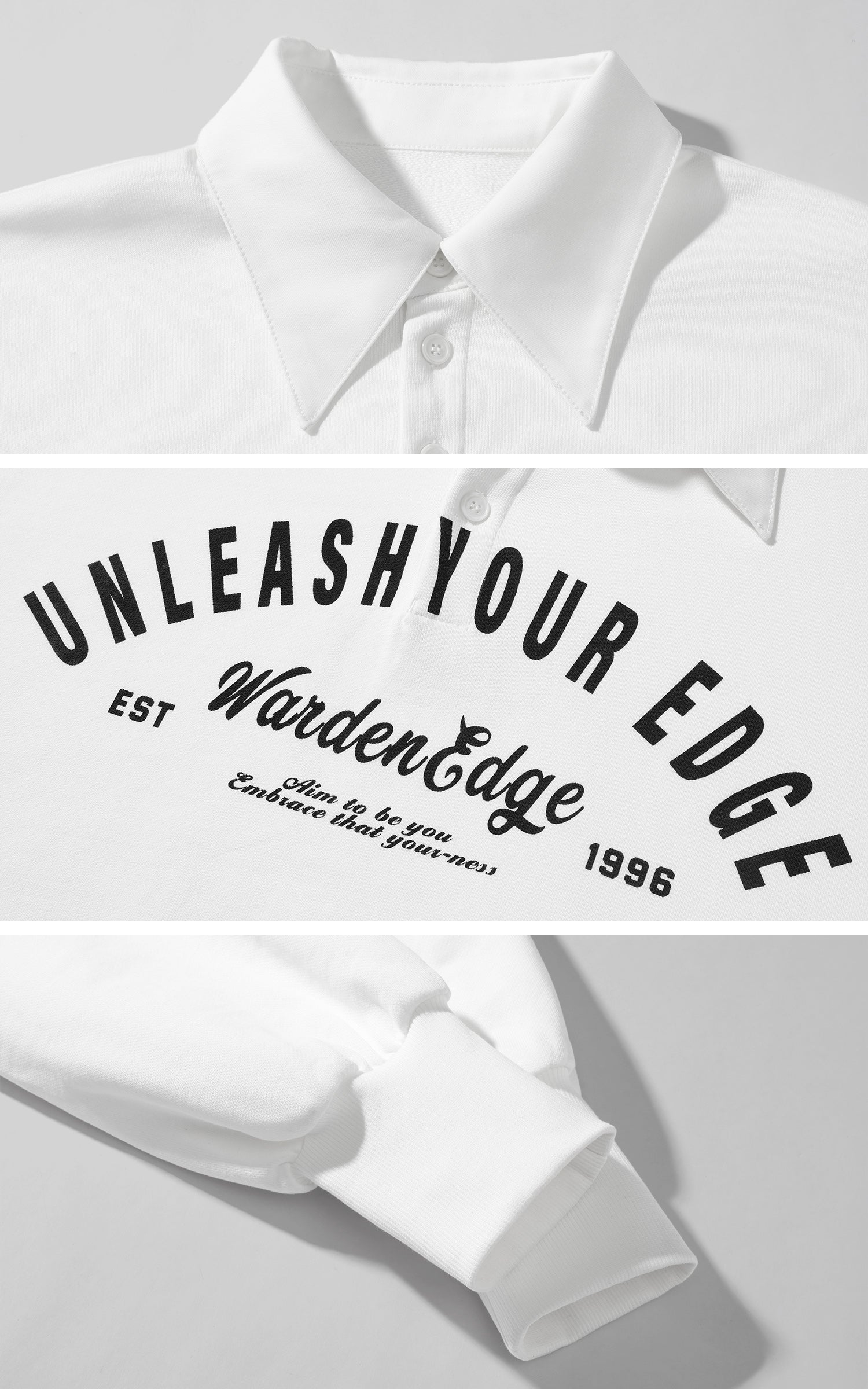 WARDEN EDGE Oversized Polo Sweatshirt with Bold Graphic Print and Streetwear Edge