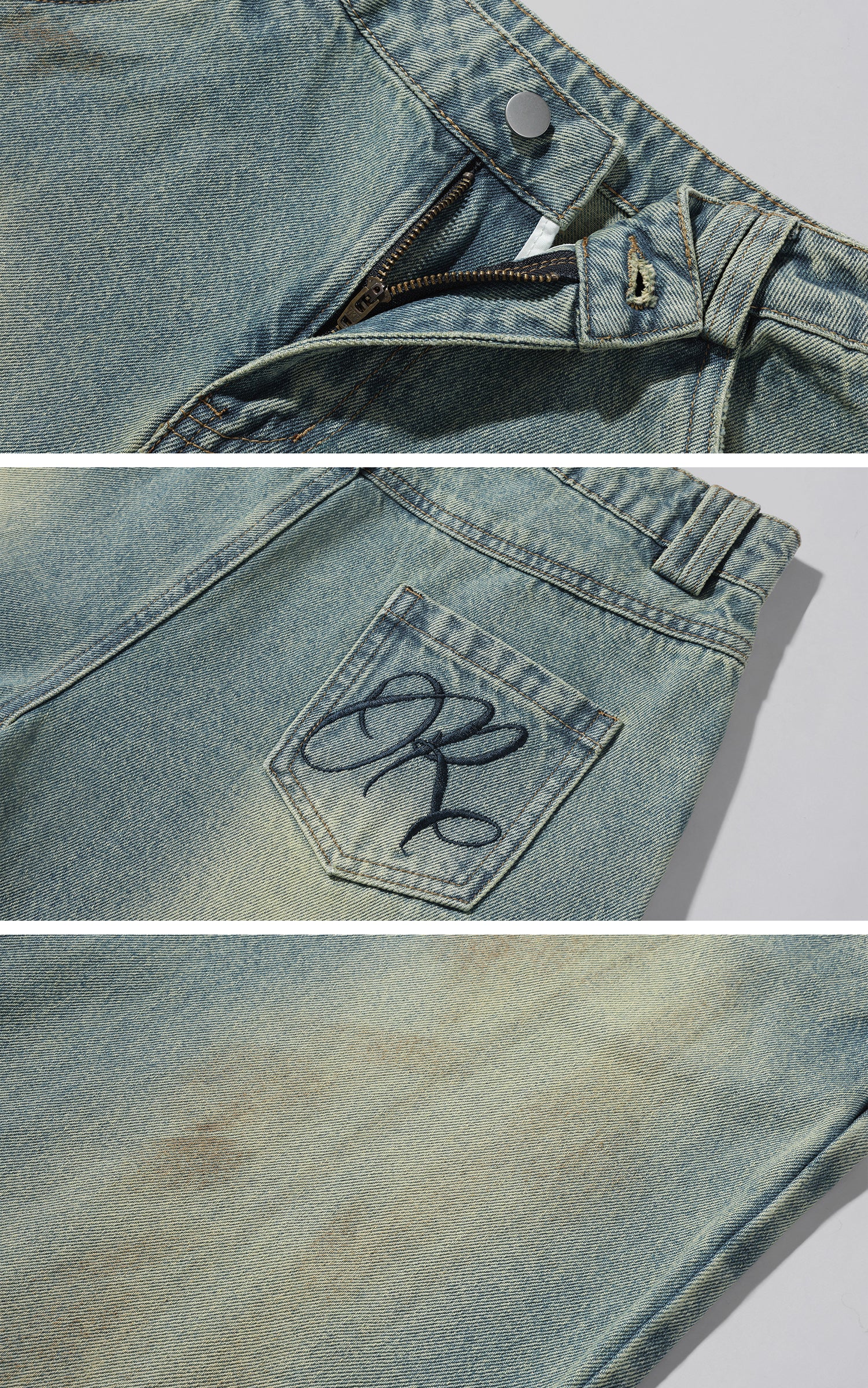 Rase le sol ルーズウォッシュワイドレッグデニムジーンズ