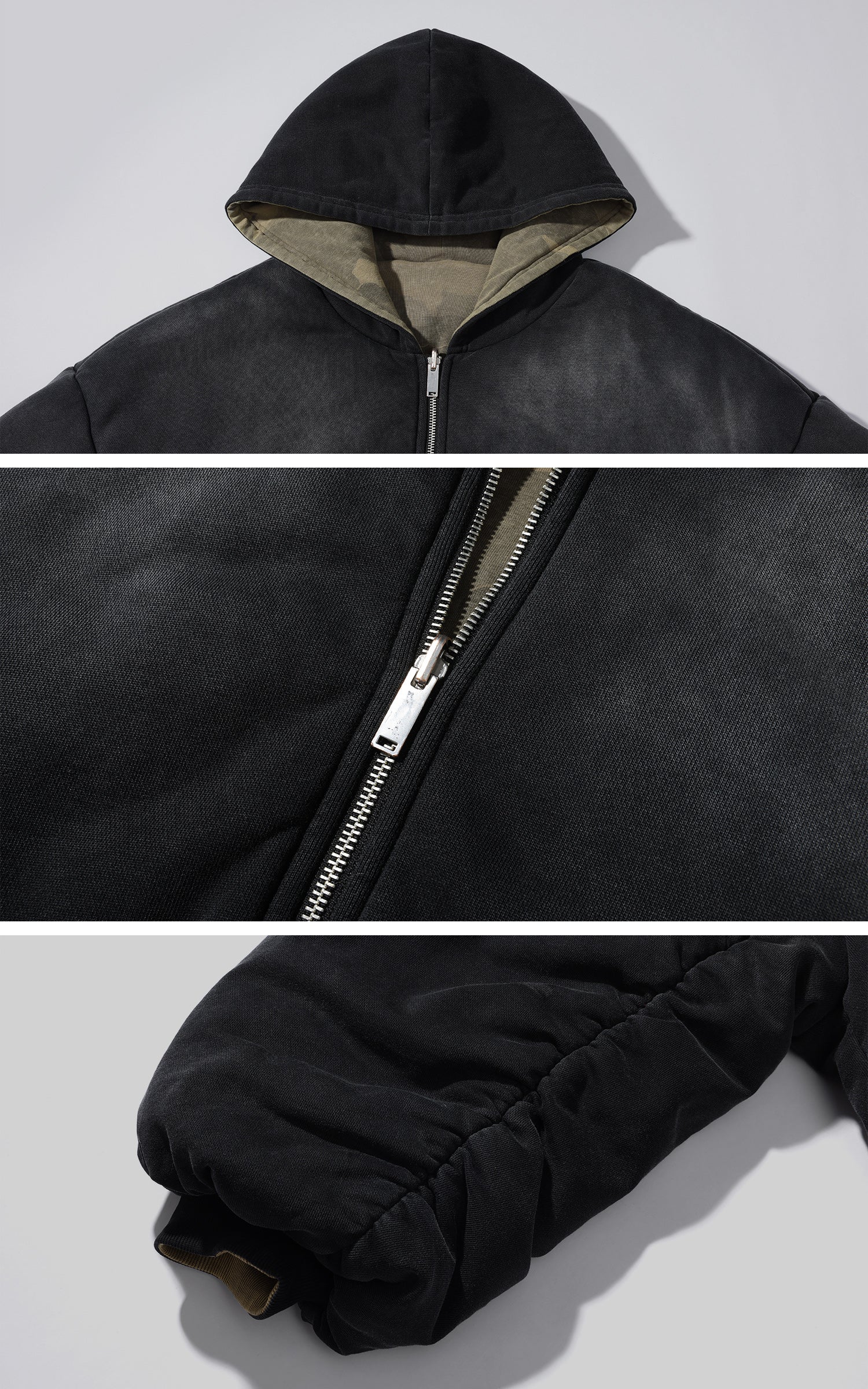 Rase le sol リバーシブルフード付きパファージャケット、迷彩と無地のサイド付き