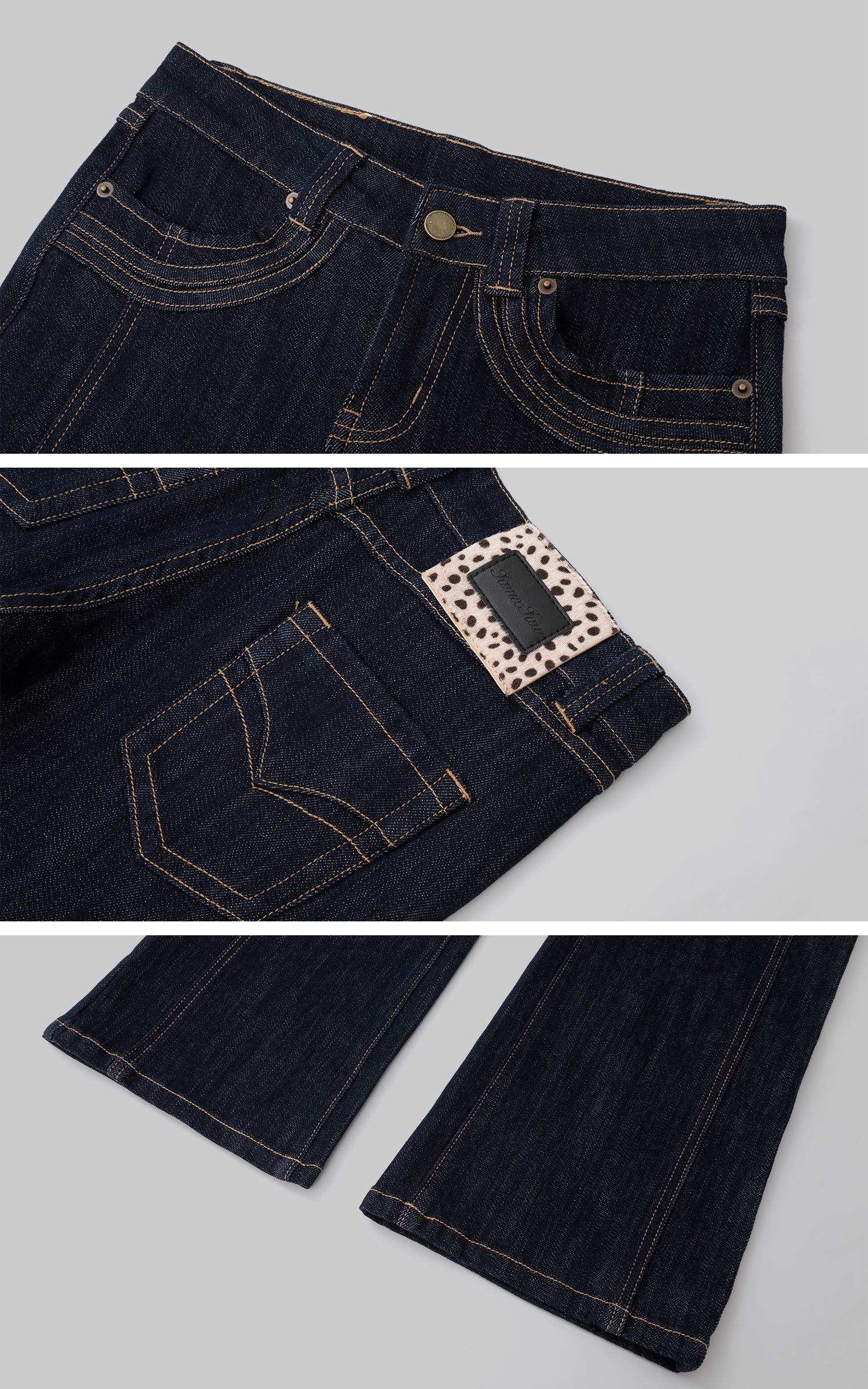 IAMXIAA レディース用デニムジャケット＆フレアジーンズセット レトロなダークウォッシュの2点コーデ