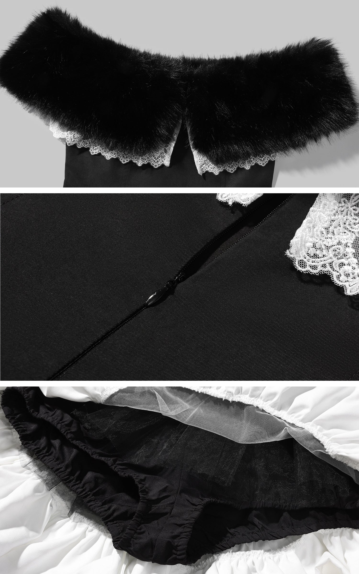 Rase le sol レーストリムとマッチンググローブ付きのベルベットフェイクファーオフショルダードレス