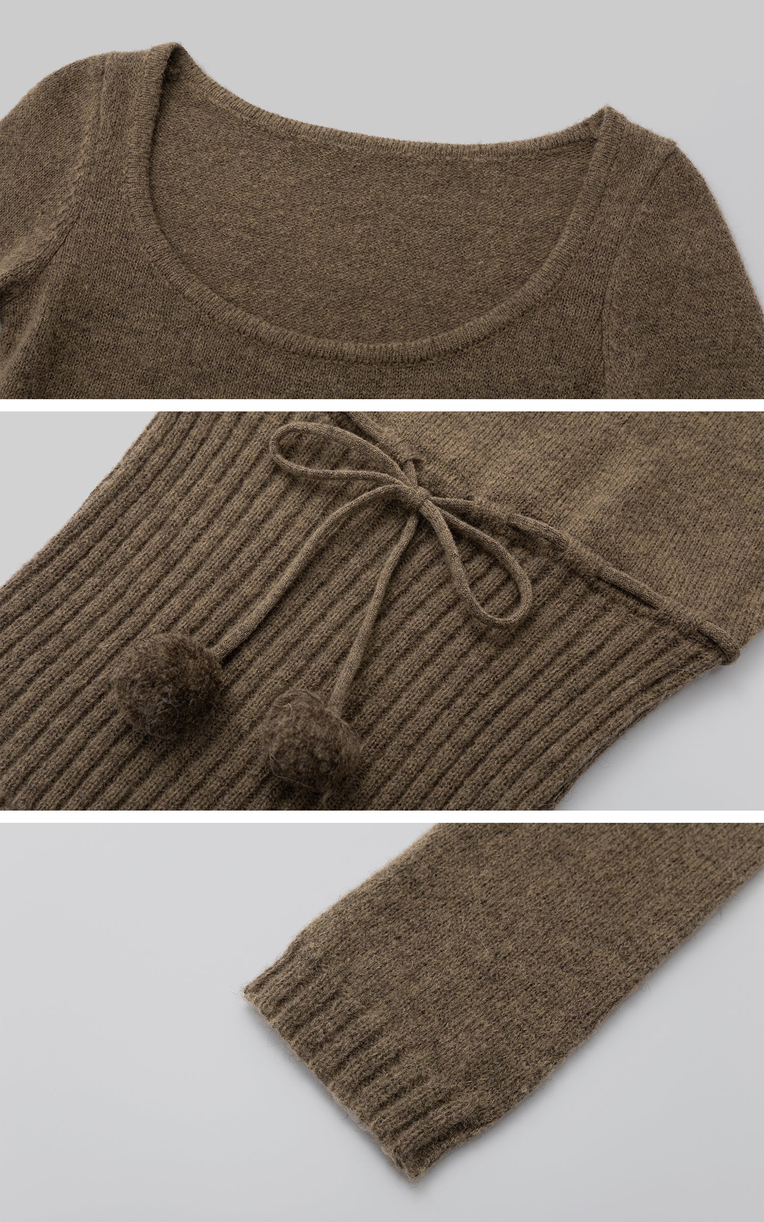 IAMXIAA ドローストリングリブニットロングスリーブトップ