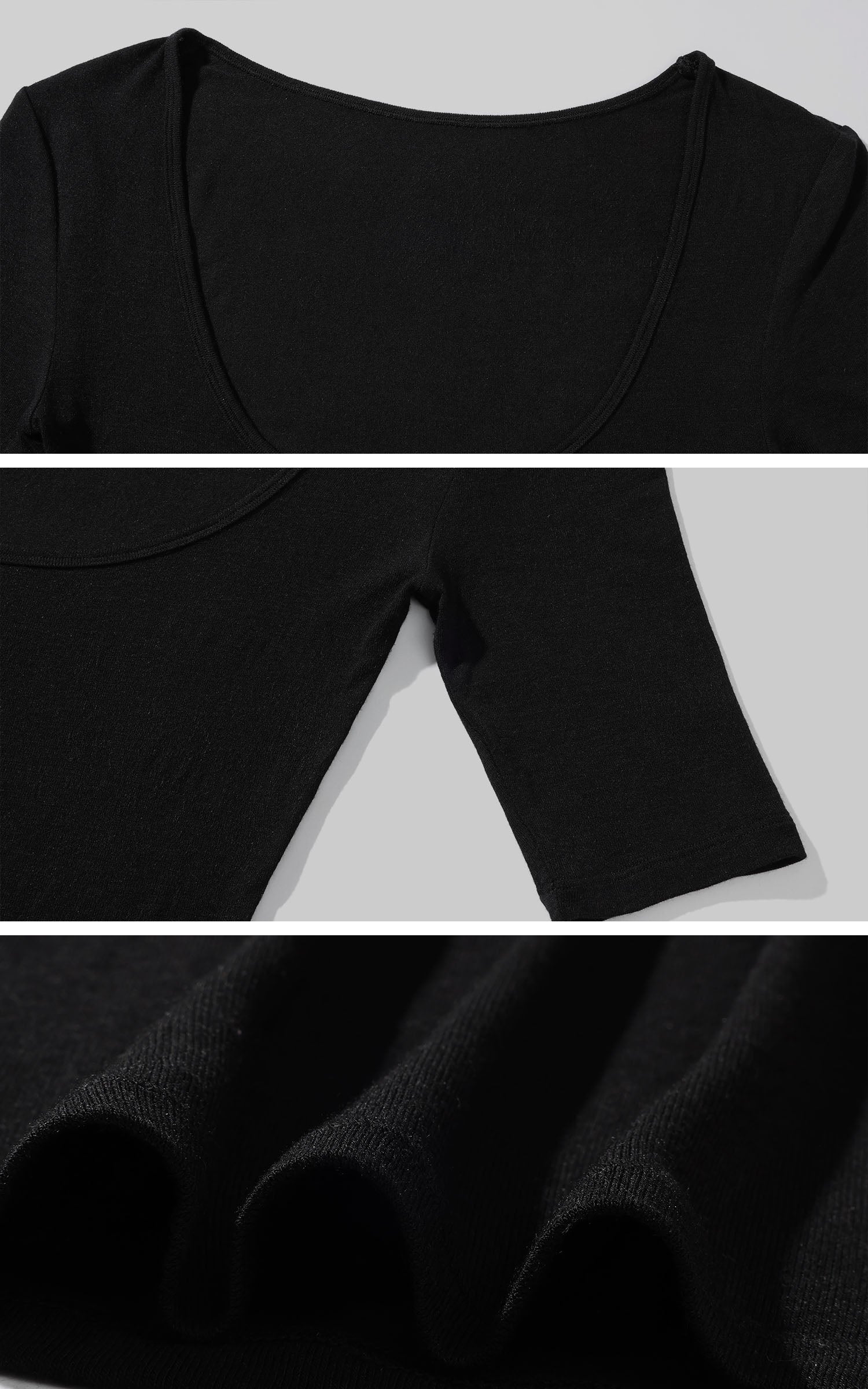 0122stepll 彫刻的なスcoopネッククロップドトップ