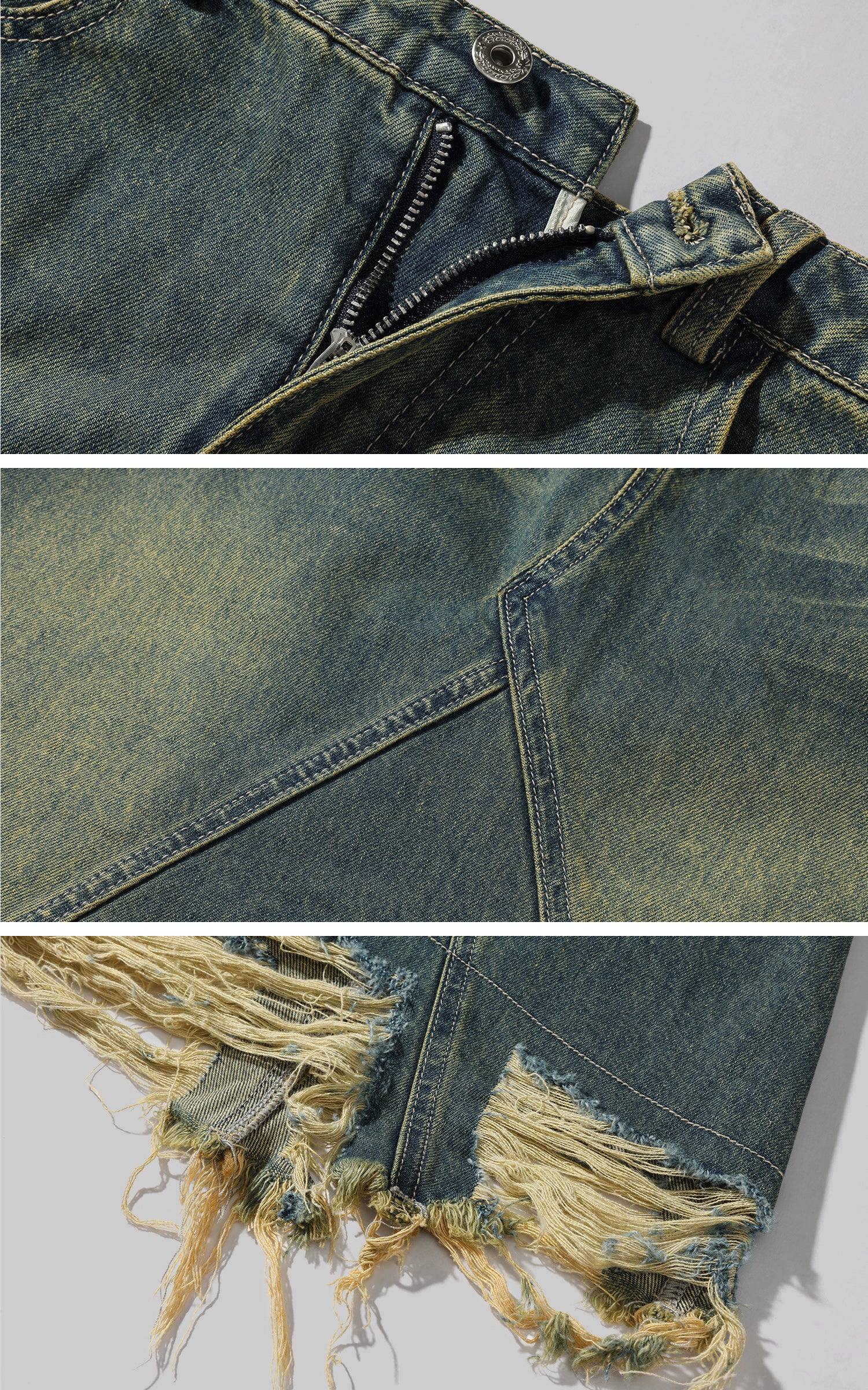 WARDEN EDGE ヴィンテージウォッシュ加工＆ダメージ裾のデニムスカート