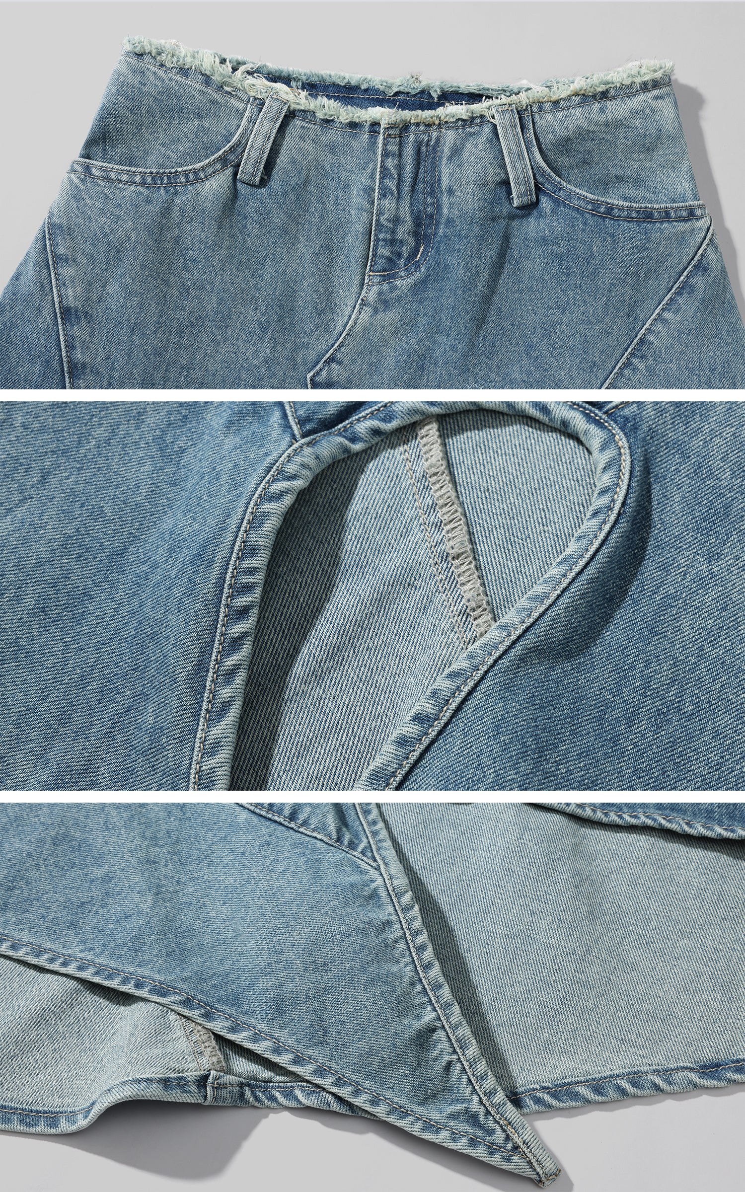 WARDEN EDGE Asymmetric Pocket Flare Denim Skirt with Deconstructed Belt Detail - PINKPARKS