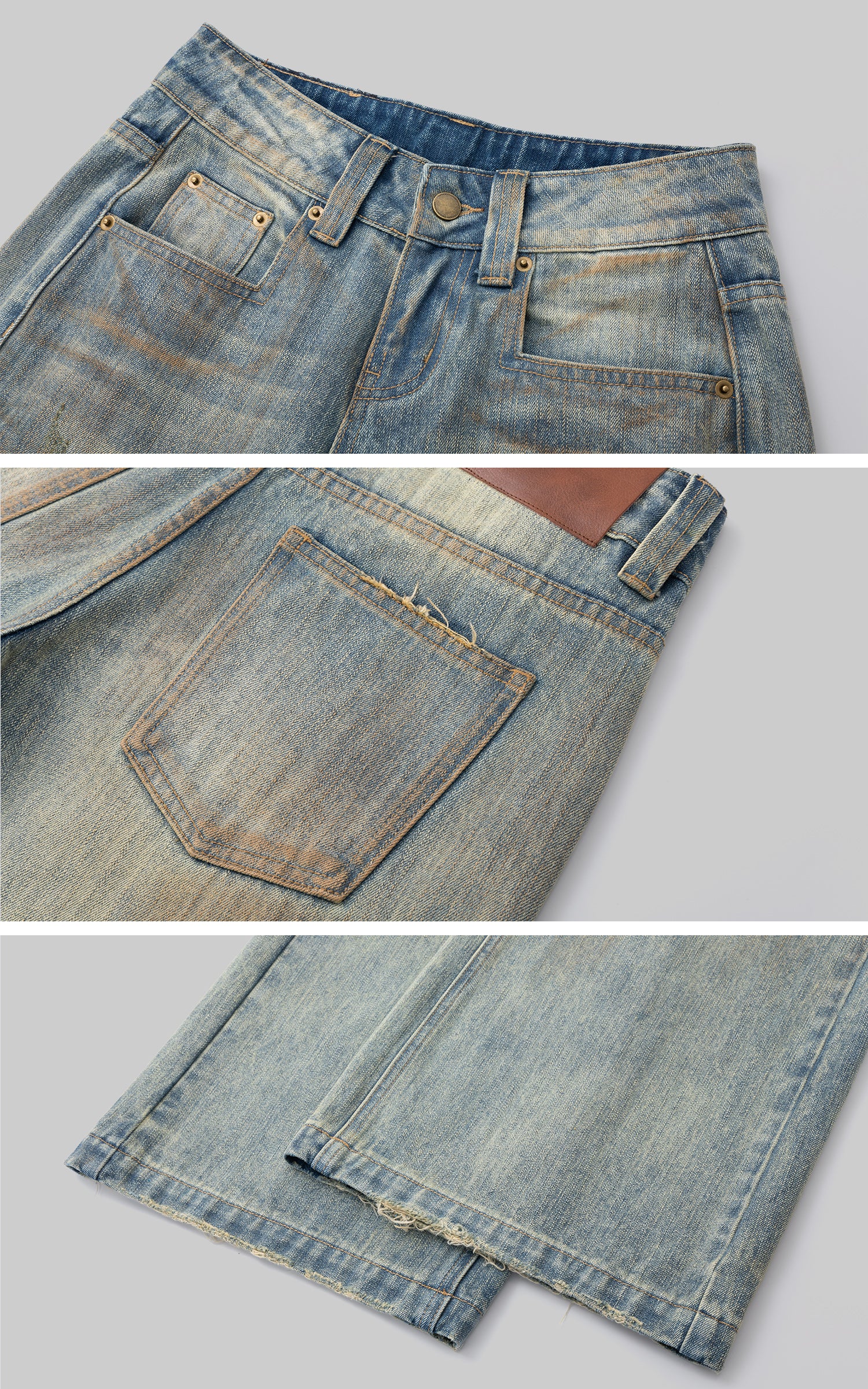 IAMXIAA ローライズヴィンテージウォッシュワイドレッグジーンズ