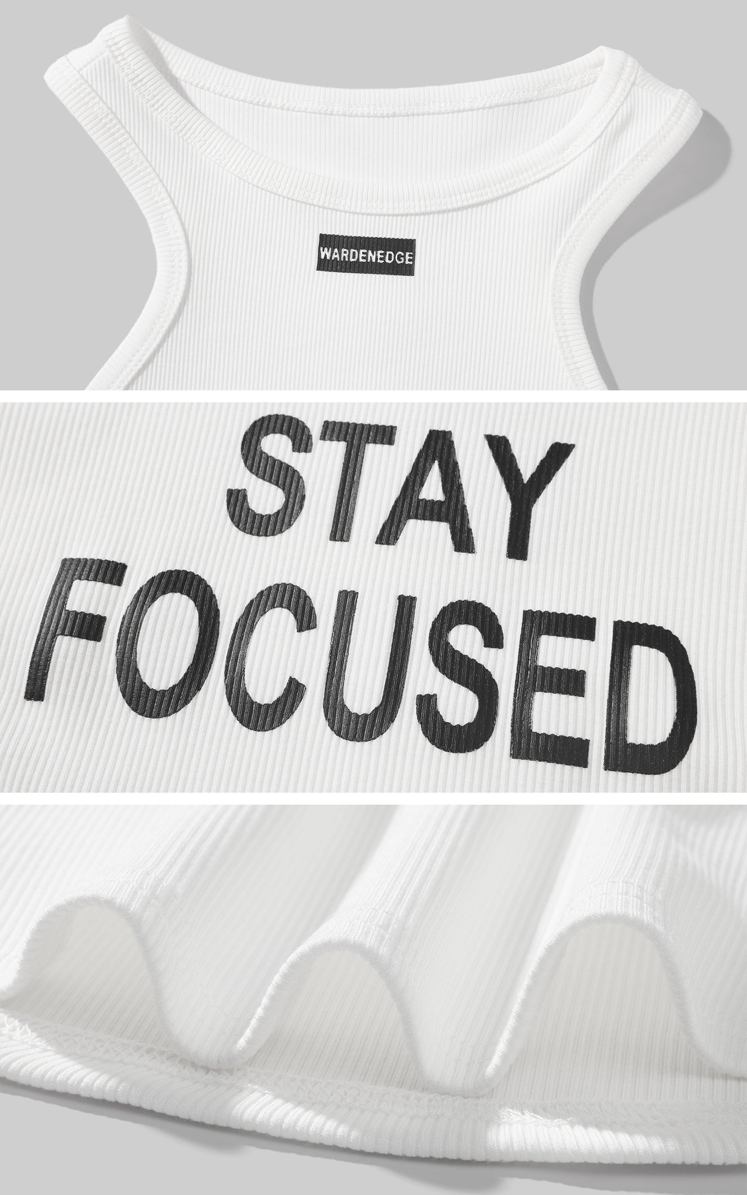 WARDEN EDGE Ribbed Racerback Tank Top with Contrast Lettering - PINKPARKS