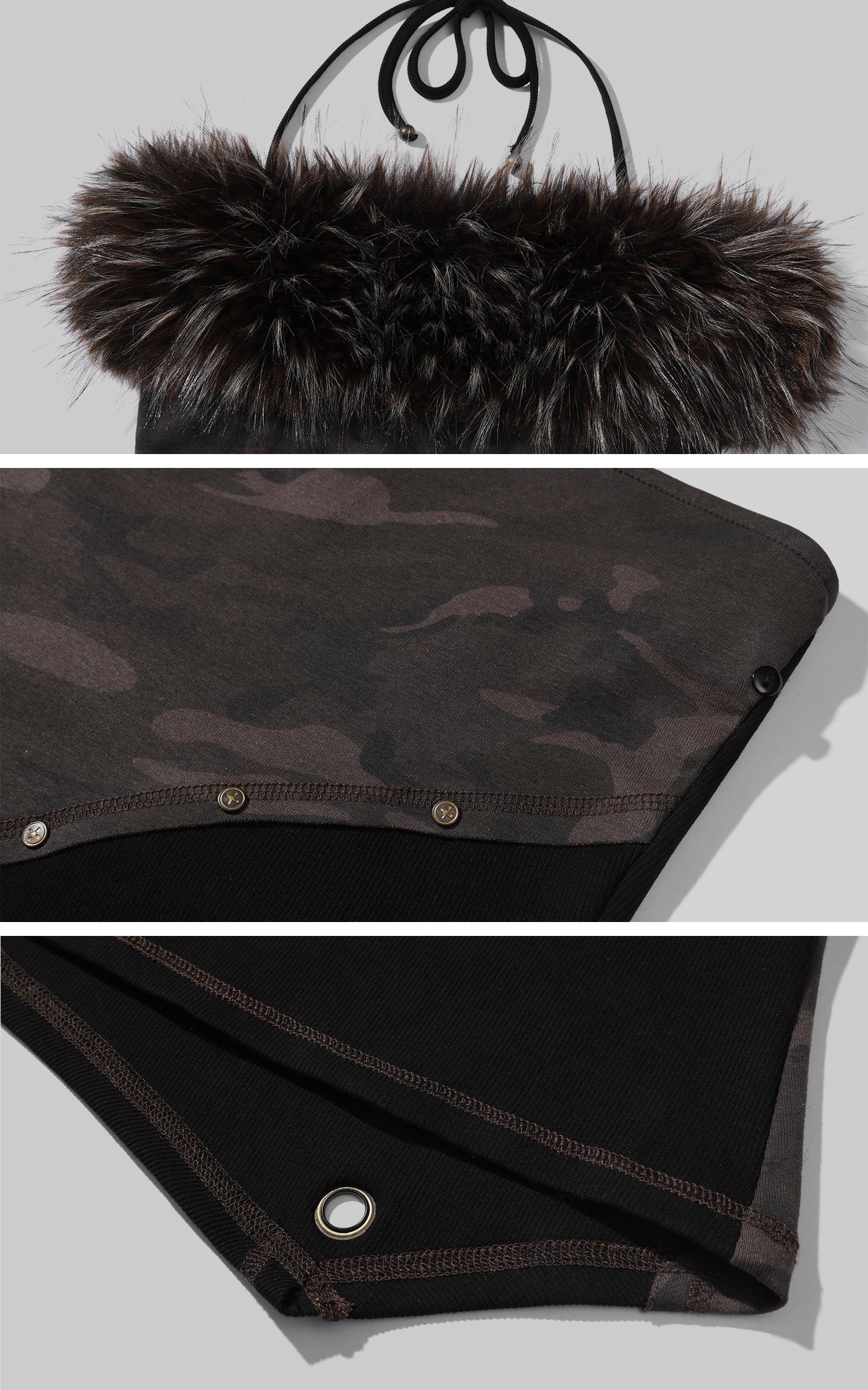 Low pixel 取り外し可能なファーパネル付きフィットハルターベスト